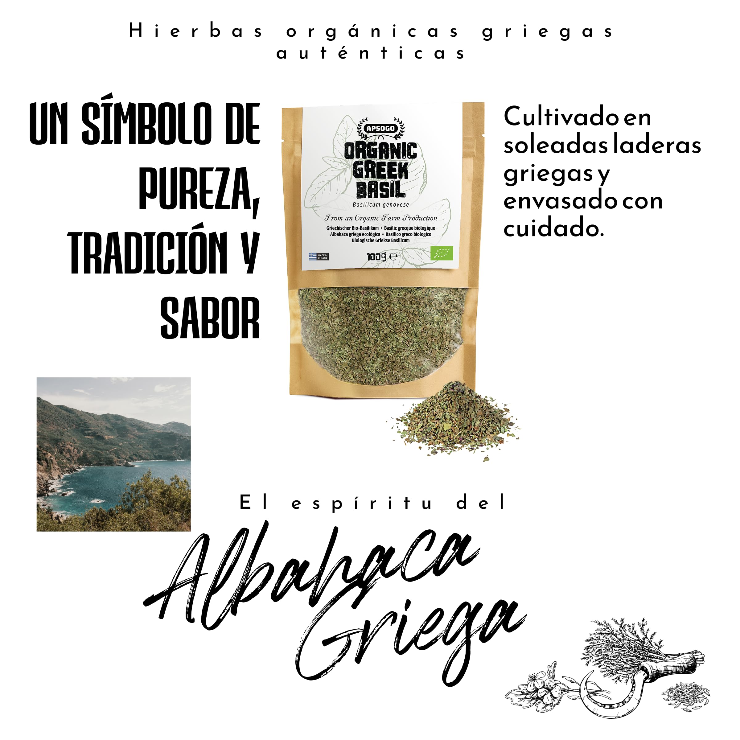 Apsogo Albahaca – Albahaca orgánica seca de Grecia