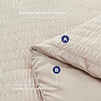 Vista 4 de HYMOKEGE Beige Duvet Cover Queen Size, Ultra Soft 3-Piece Seersucker Duvet Cover Set with Zipper Closure, Soft Brushed Microfiber Bedding Set with 8