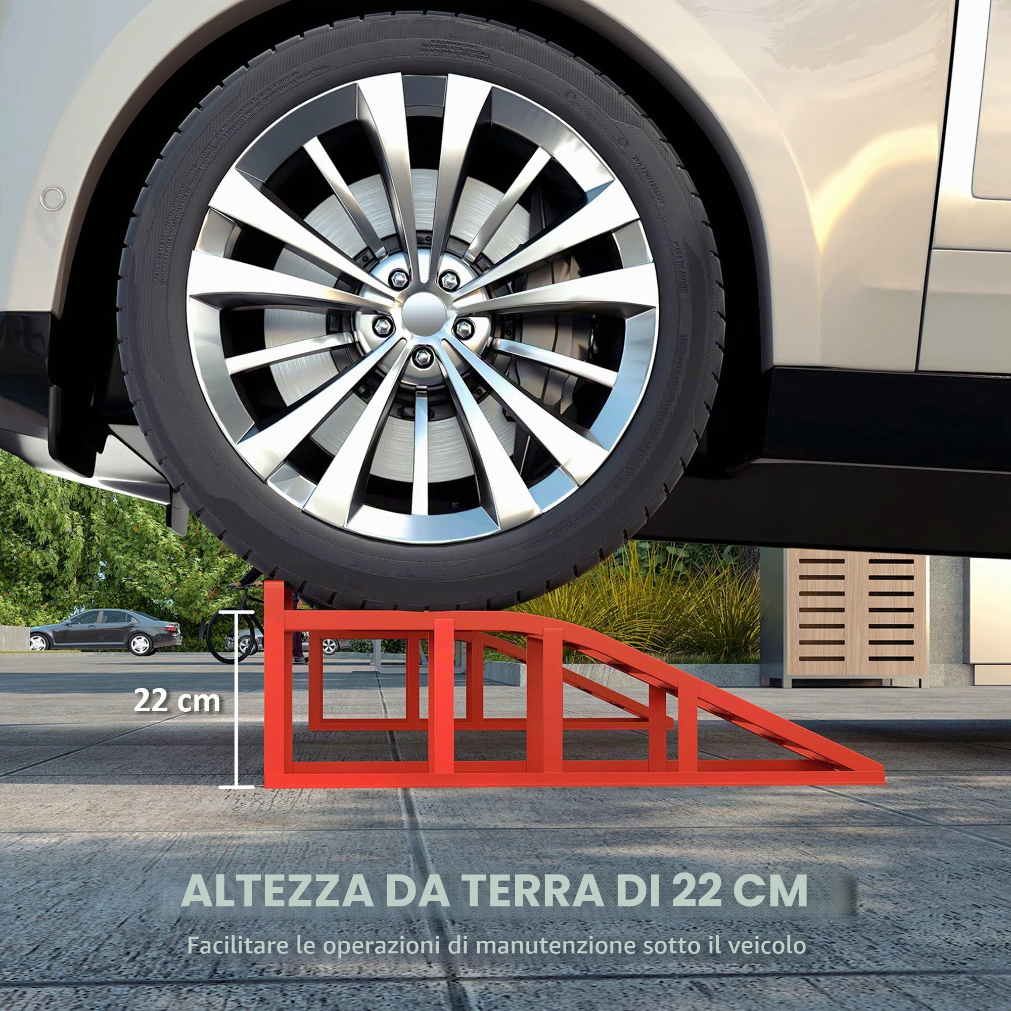 HOMCOM 2-Pack Rampe per auto antiscivolo Acciaio Rosso