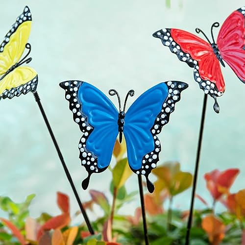 Miniatura 9 de Glitzhome Juego de 3 estacas de metal con diseño de mariposa para patio, 22 pulgadas de alto, diseño de mariposas revoloteantes, adorno decorativo