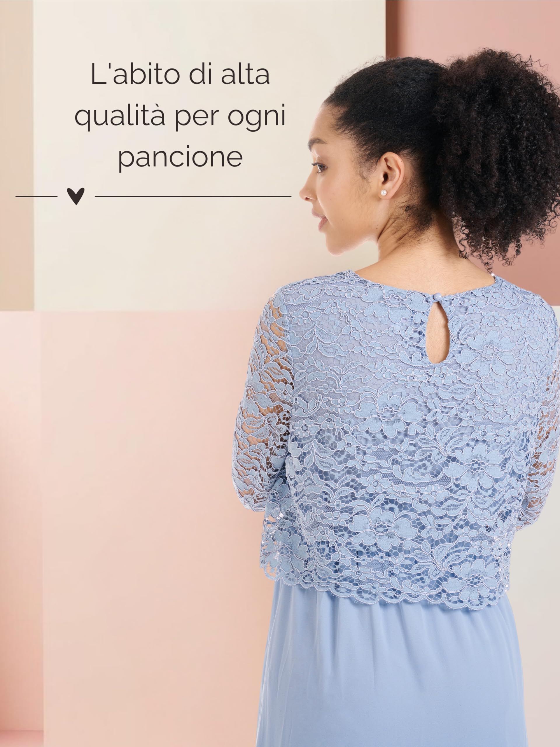 Herzmutter Abito Premaman Elegante - Abito Gravidanza Cerimonia - Abito Pizzo Chiffon - per Occasioni Festive-Feste di Nozze - Crema-Blu-Rosa - 6400