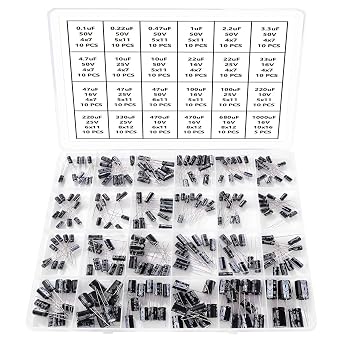 YIXISI 235 PCS 24 Values Range 0.1uF-1000uF 10V 16V 25V 50V Electrolytic Capacitor Kit, Aluminum Electrolytic Capacitors, for TV, LCD Monitor, Radio, Stereo, Game