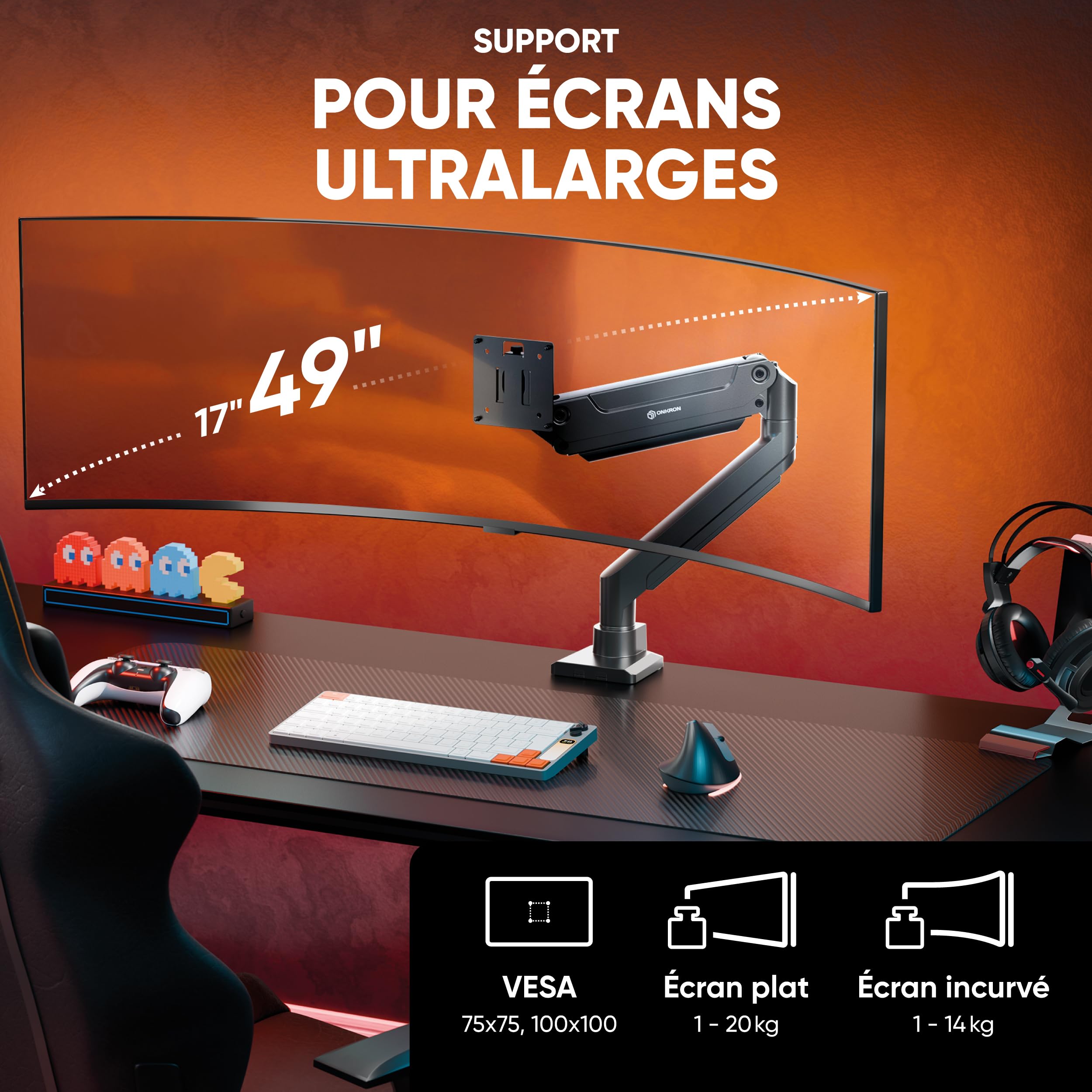 ONKRON Support Ecran PC 17"-49", 20 kg, VESA 75x75 & VESA 100x100, G100-B