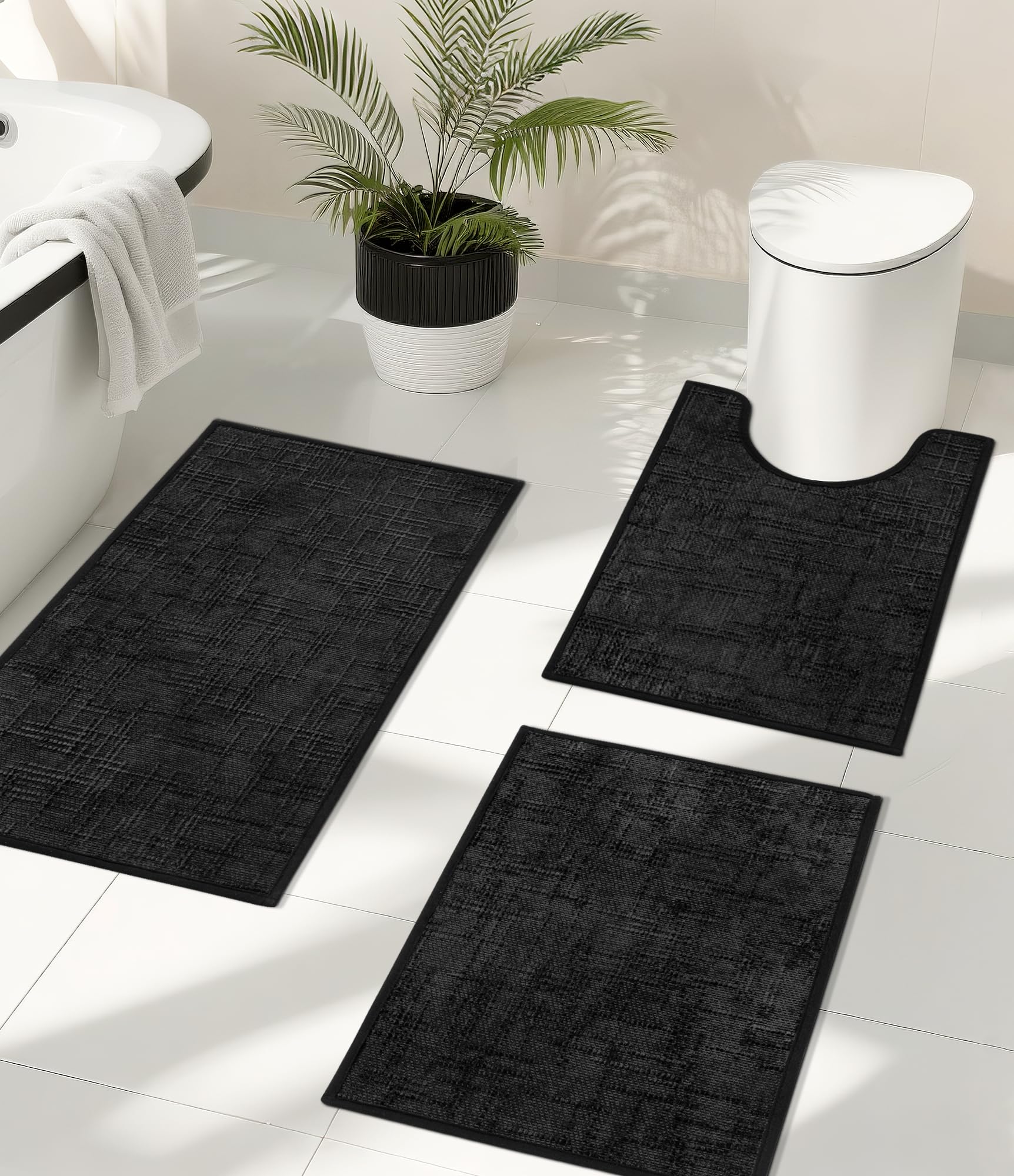 YIHOUSE Bathroom Rug Set 3 Piece, Non Slip Quick Dry Absorbent Bath Mat Set, Ultra Thin Machine Washable Low Pile 3 Piece Bath Mat for Bathroom Sink,