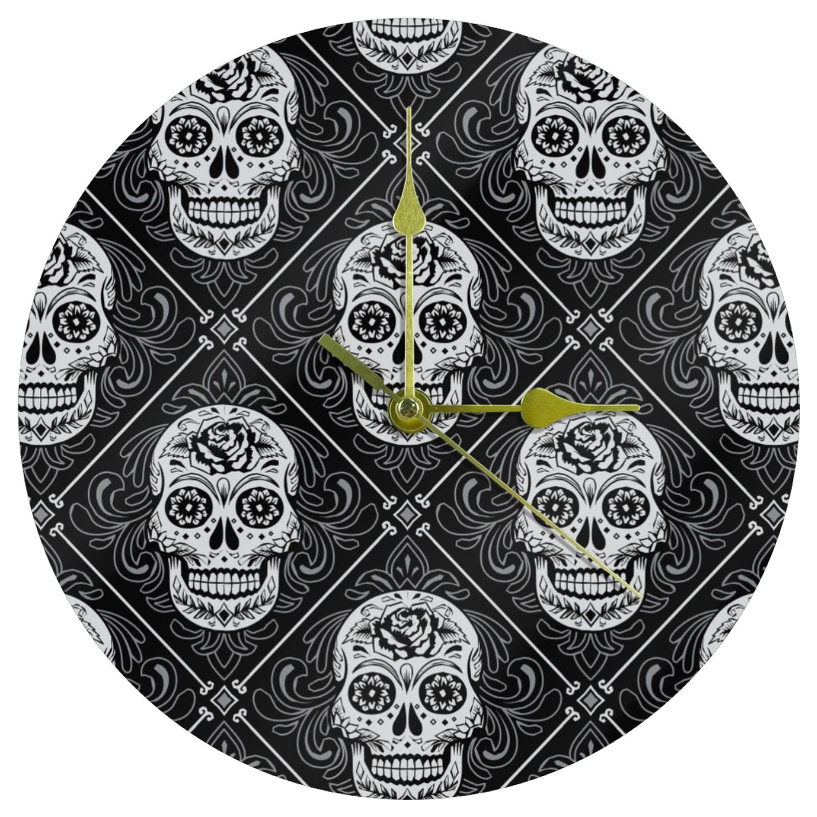 Horloge murale ronde tête de mort en acrylique pour décorer la maison, l'école et le bureau