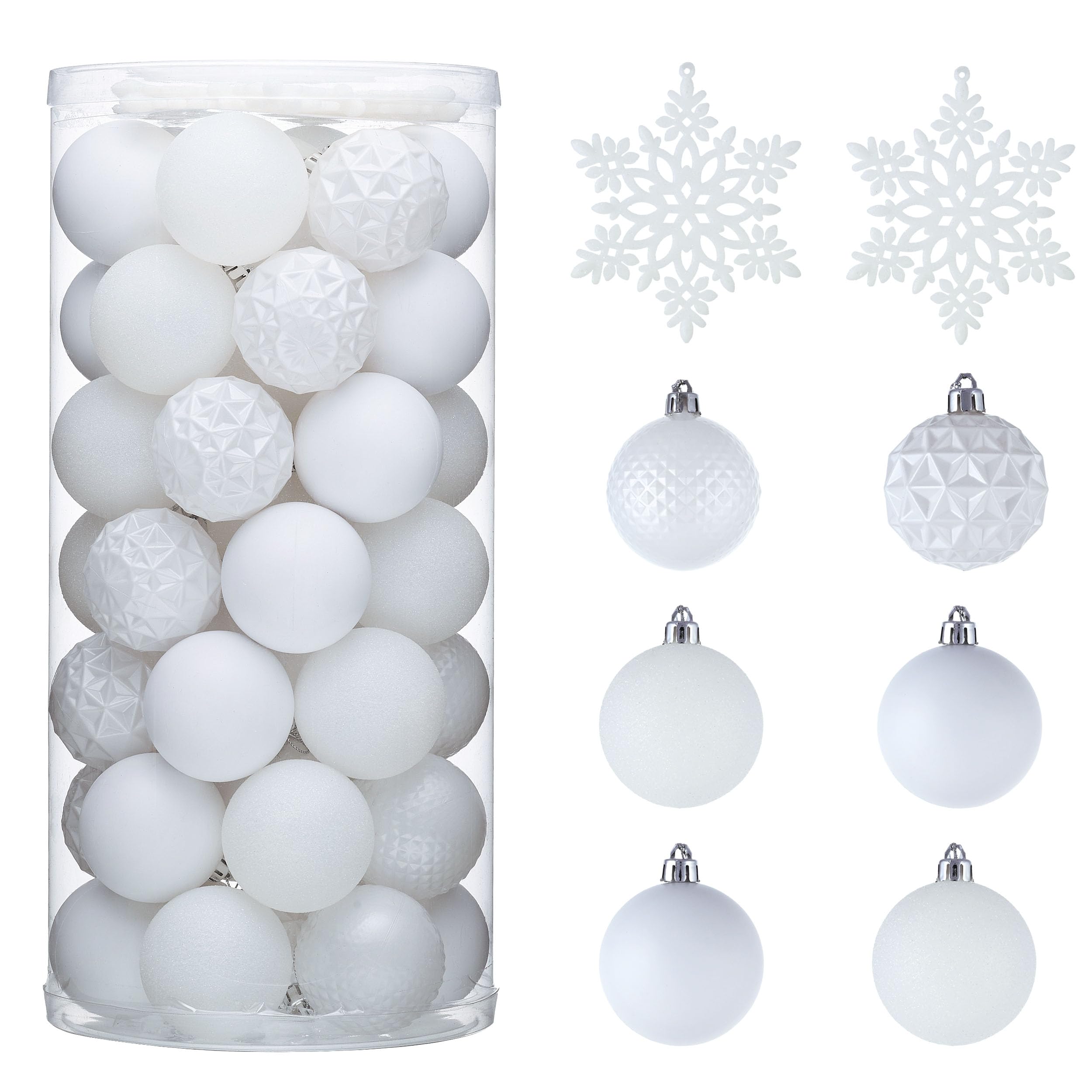 valery madelyn christmas tree decorations set, 50ct white shatterproof christmas ball ornaments bulk, 2.36 inches hanging ornaments for christmas trees xmas holiday decor