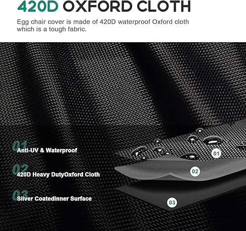 Miniatura 10 de Funda para silla de huevo para patio, funda para silla de huevo 420D, impermeable, a prueba de polvo, funda para silla de columpio individual,