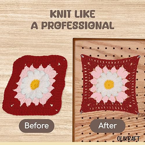 Miniatura 3 de Olikraft Tabla de bloqueo de ganchillo de 9.5" con clavijas, 50 alfileres, tablas de bloqueo cuadradas de abuela para proyectos de ganchillo,