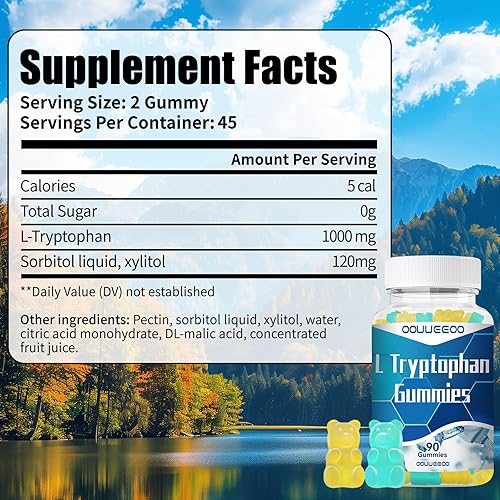 Miniatura 3 de Gomitas L triptófano de 1000 mg, suplemento masticable para una perspectiva positiva, apoyo tranquilo y equilibrio interior, noches de descanso,