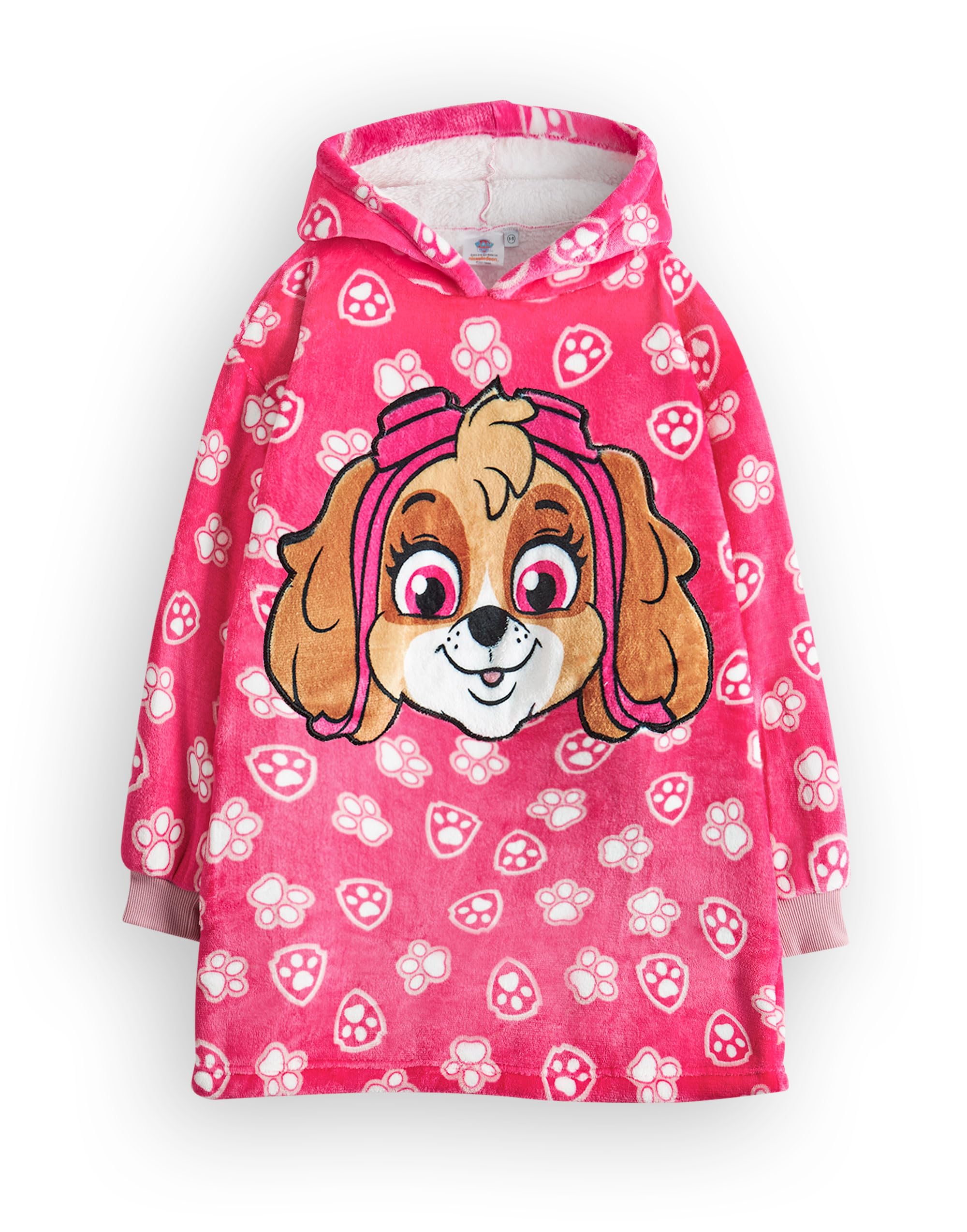 Paw Patrol Girls Wearable Hooded Blanket | Kids Skye All Over Print Fleece Hoodie | Pink Snuggle Pullover Loungewear Gift
