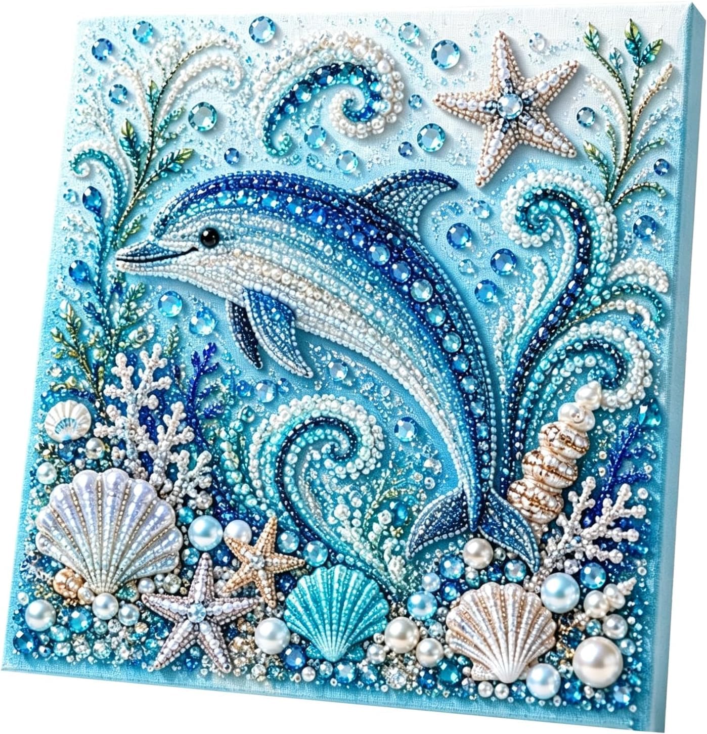 GoBrush Ocean Theme Pearl Art DIY Kit, Ocean 3D Diamond Painting Craft for Adults, (Blue-H)