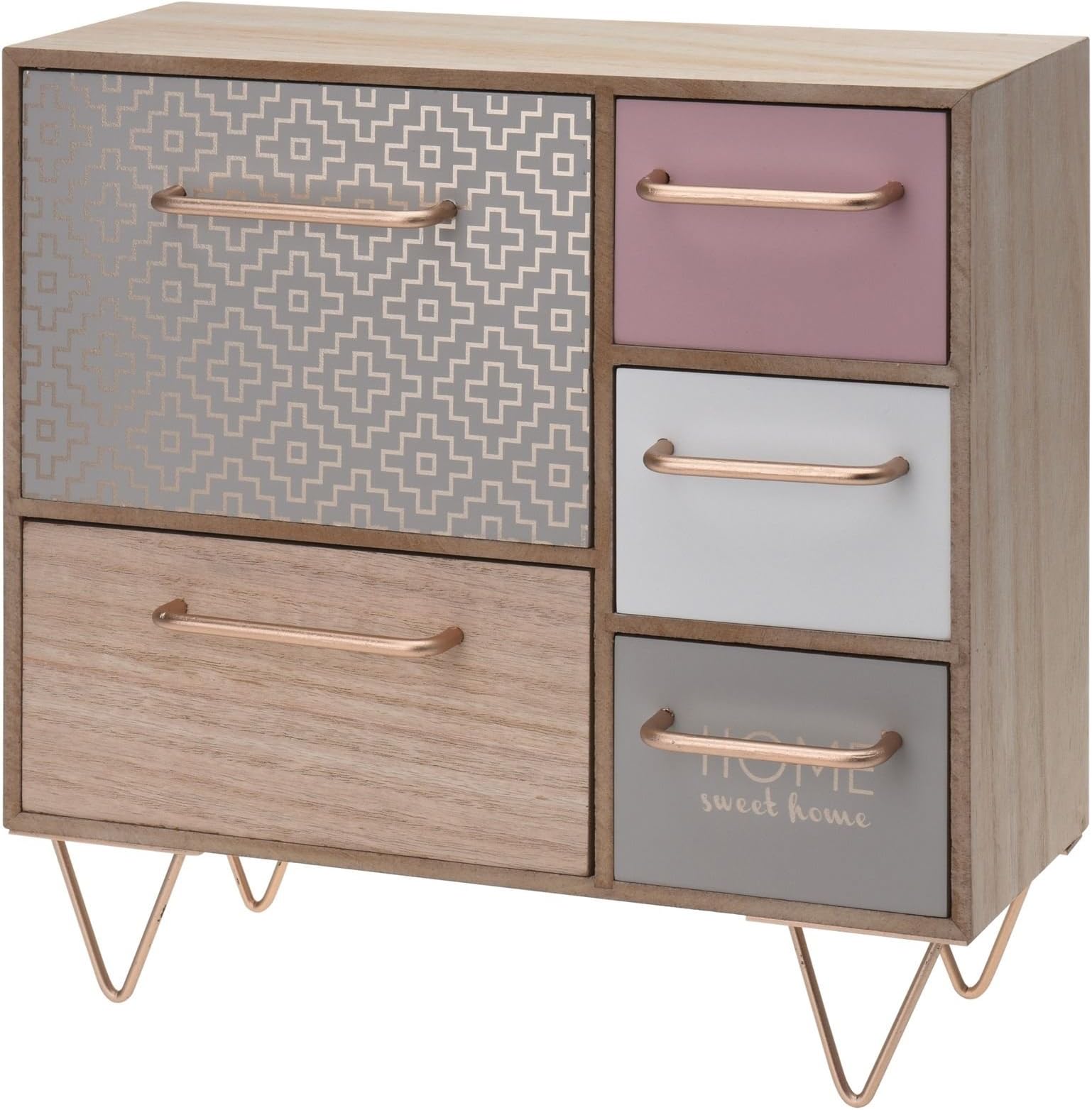 Gr8 Home Wooden Mini Dresser with 5 Drawers Drawer Cabinet Shabby Chic Country Cottage Jewellery Box Storage Room Tidy Shelf Organiser Furniture