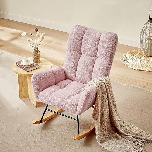 Miniatura 2 de hansones Mecedora de peluche para guardería, moderna silla de lactancia de tela de peluche para mamá y bebé, silla mecedora tapizada con acento con