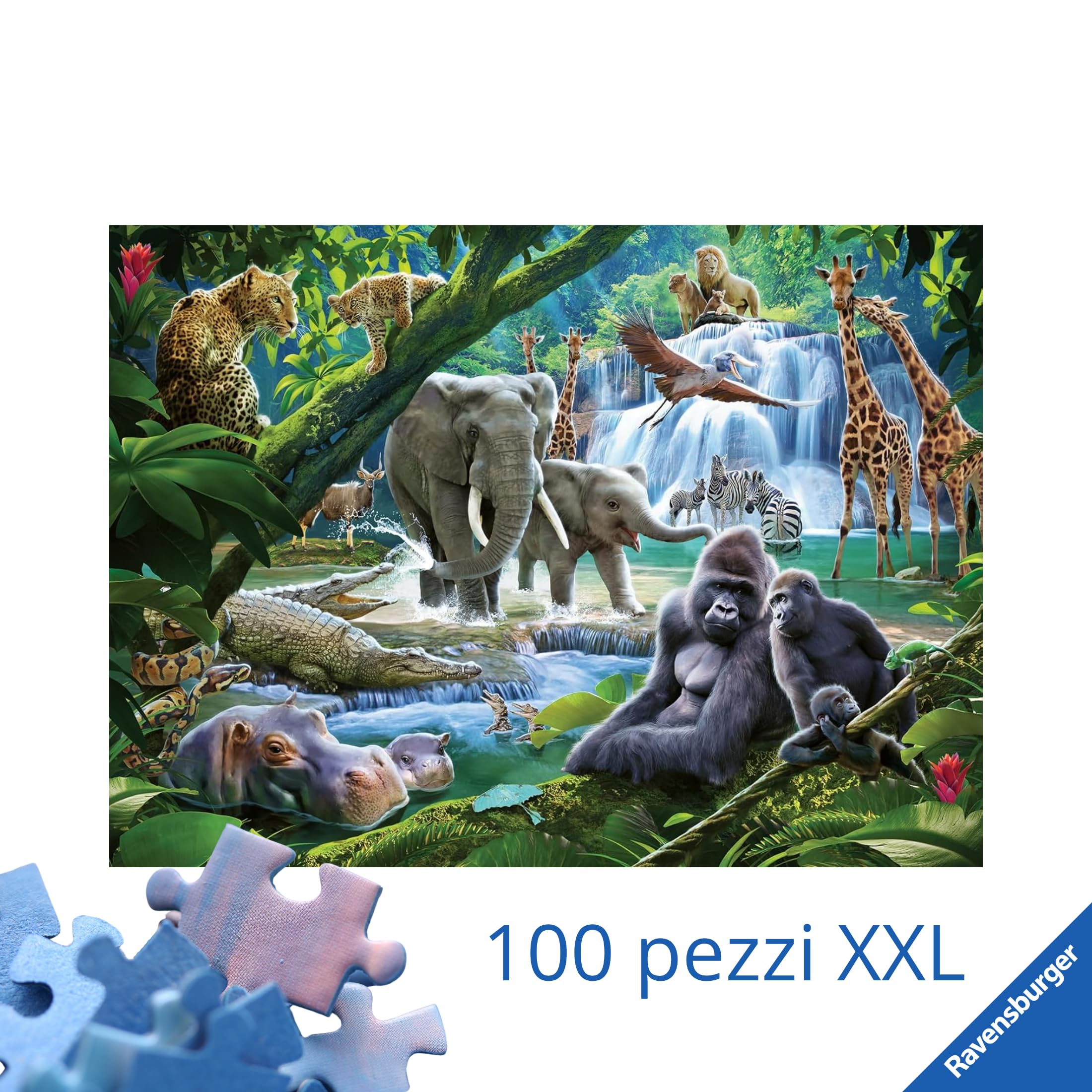 Ravensburger - Puzzles XXL Animali Della Giungla | Puzzle 6 Anni In Su | Puzzle 100 Pezzi Per Bambini Da 6 Anni In Su | Puzzle Bambini 36 X 49 Cm | Puzzles stitch bambina