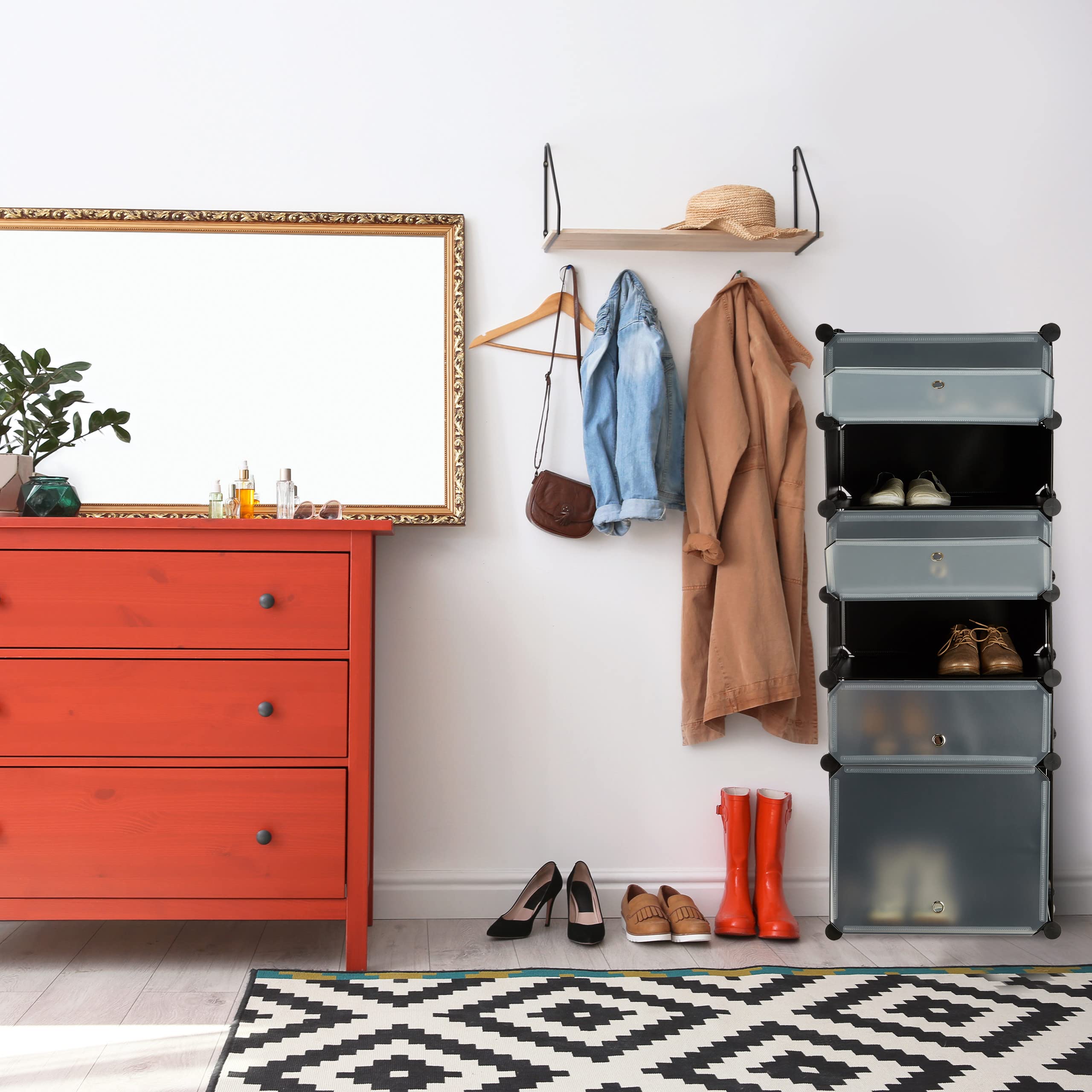 Scarpiera A 6 Scomparti - Armadio In Plastica Bianco 107x49x37 Cm - Montaggio A Incastro Senza Viti - Foto 9