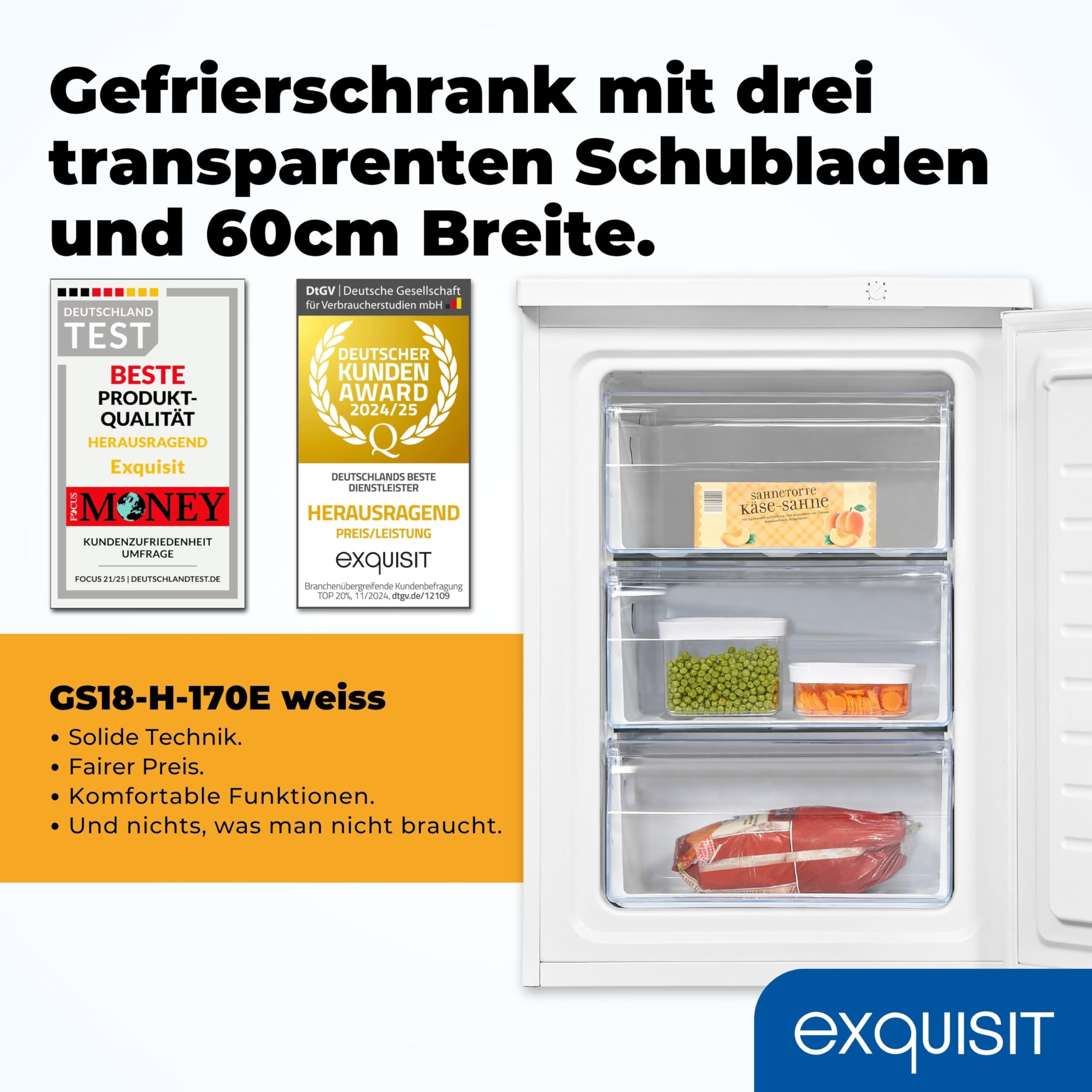 Exquisit Gefrierschrank 98 Liter 60cm Breite - 3 Schubladen 4-Sterne Gefrieren