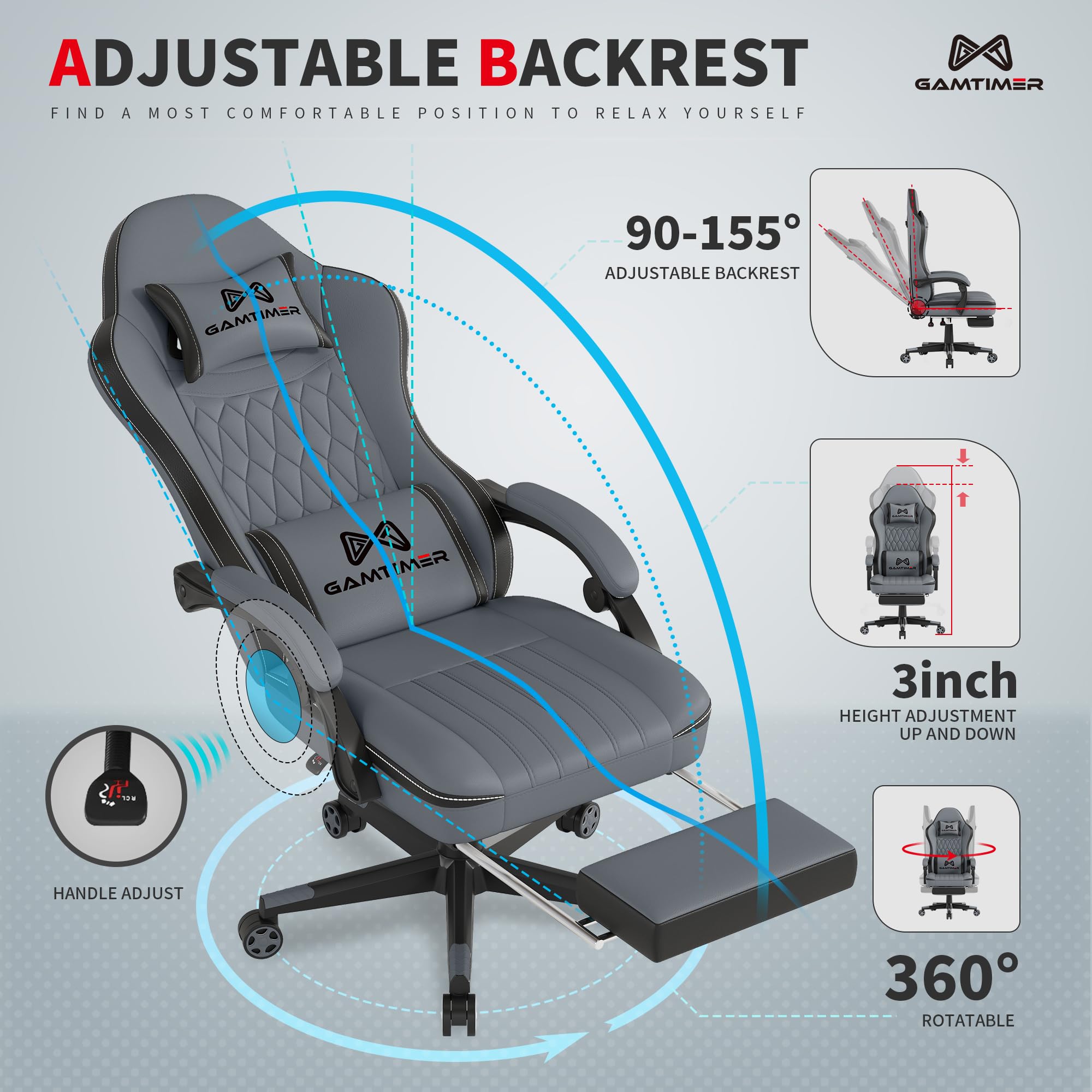 Gaming Chair, 400 lbs Adult Chair, High Back Computer Chair with Footrest and Linked Armrests, Office Video Game Chair with Lumbar Support (): Gray-green