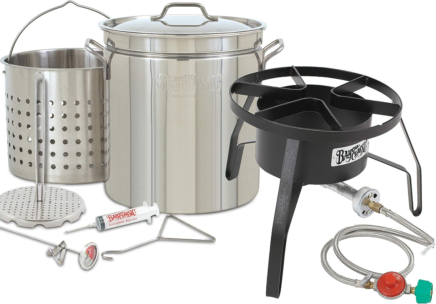 Enterprises Oversized Big Turkey Fryer Complete Kit 44 Quart Stainless Stockpot w/Steel Burner Turkeys 25+ Pounds or Diameter of 13.5"