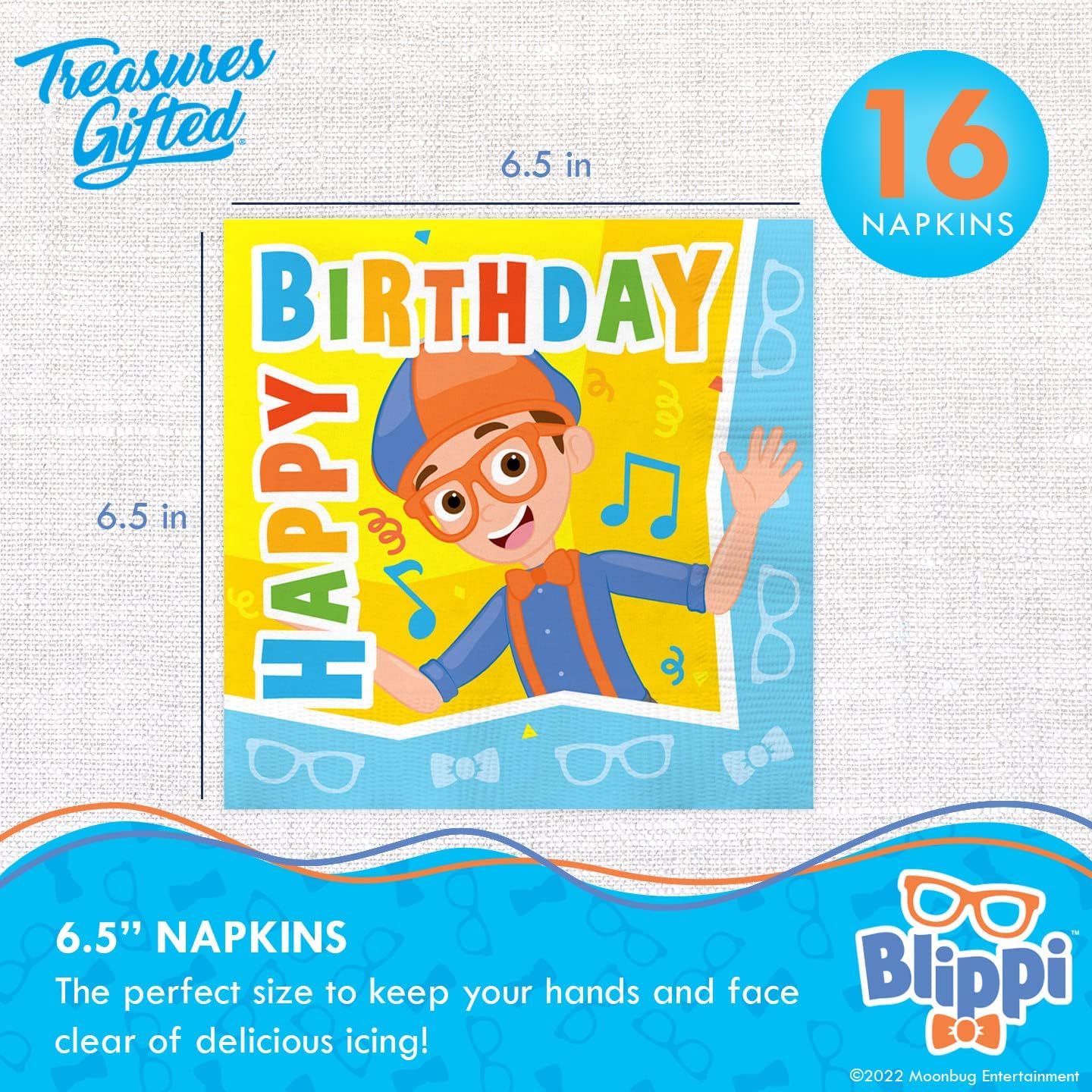 Treasures Gifted Officially Licensed Blippi Birthday Decorations - Serves 16 Guests Dinnerware Classic Set - Blippi Party Supplies - Napkins, Cups & Plates Set