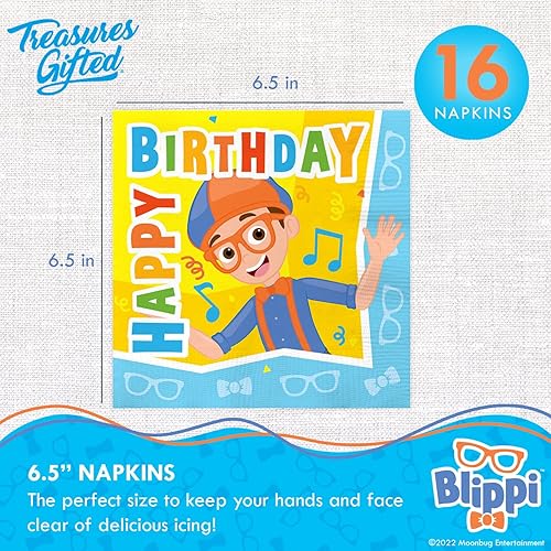 Miniatura 3 de Treasures Gifted Blippi - Servilletas para fiesta de cumpleaños - Paquete de 16 servilletas Blippi - Servilletas para fiesta de Blippi - Suministros