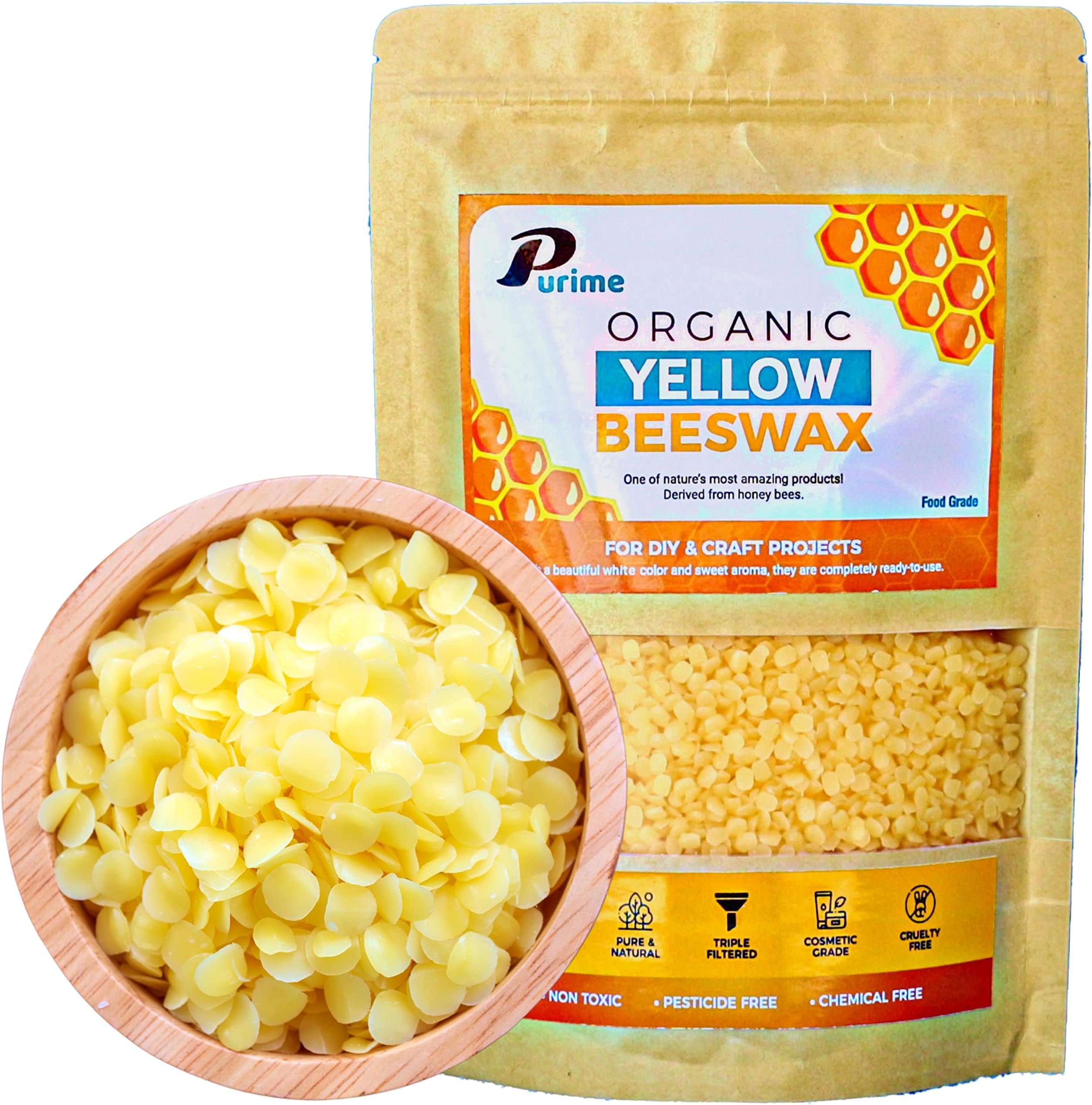 Organic Beeswax Pellets 1LB | Food-Grade & Pure | Ideal for Candle Making, Skincare, DIY Lotions & Crafts | USA Standards, Filtered Beeswax Pastilles for Melting