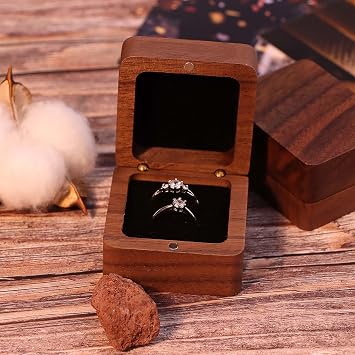 Square Double Ring Box - Engraved Wood Ring Bearer Box for Wedding Ceremony, Proposal or Engagement Ring Box Gift, Storage for 2 Rings
