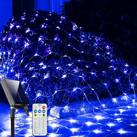 Solar Net Lights Outdoor Blue Mesh Lights, 204 LED Net Lights Christmas Waterproof 9
