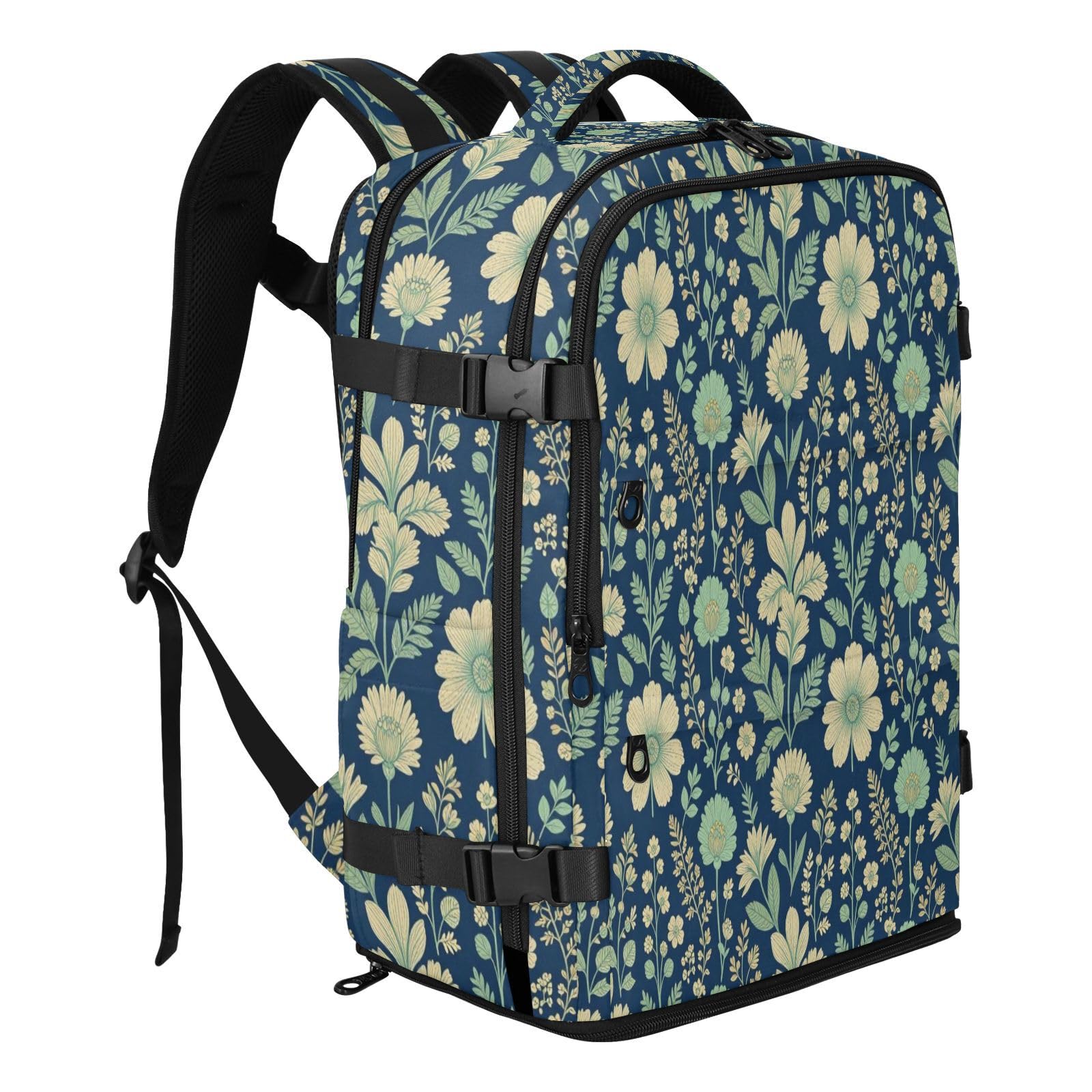 Plecak podręczny do samolotów torba na laptopa 15,6 cala dla | Wodoodporna lekka torba studencka boho granatowa kwiatowa botaniczna sztuka kwiatowa 15,6 torba na laptopa do szkoły mochilas