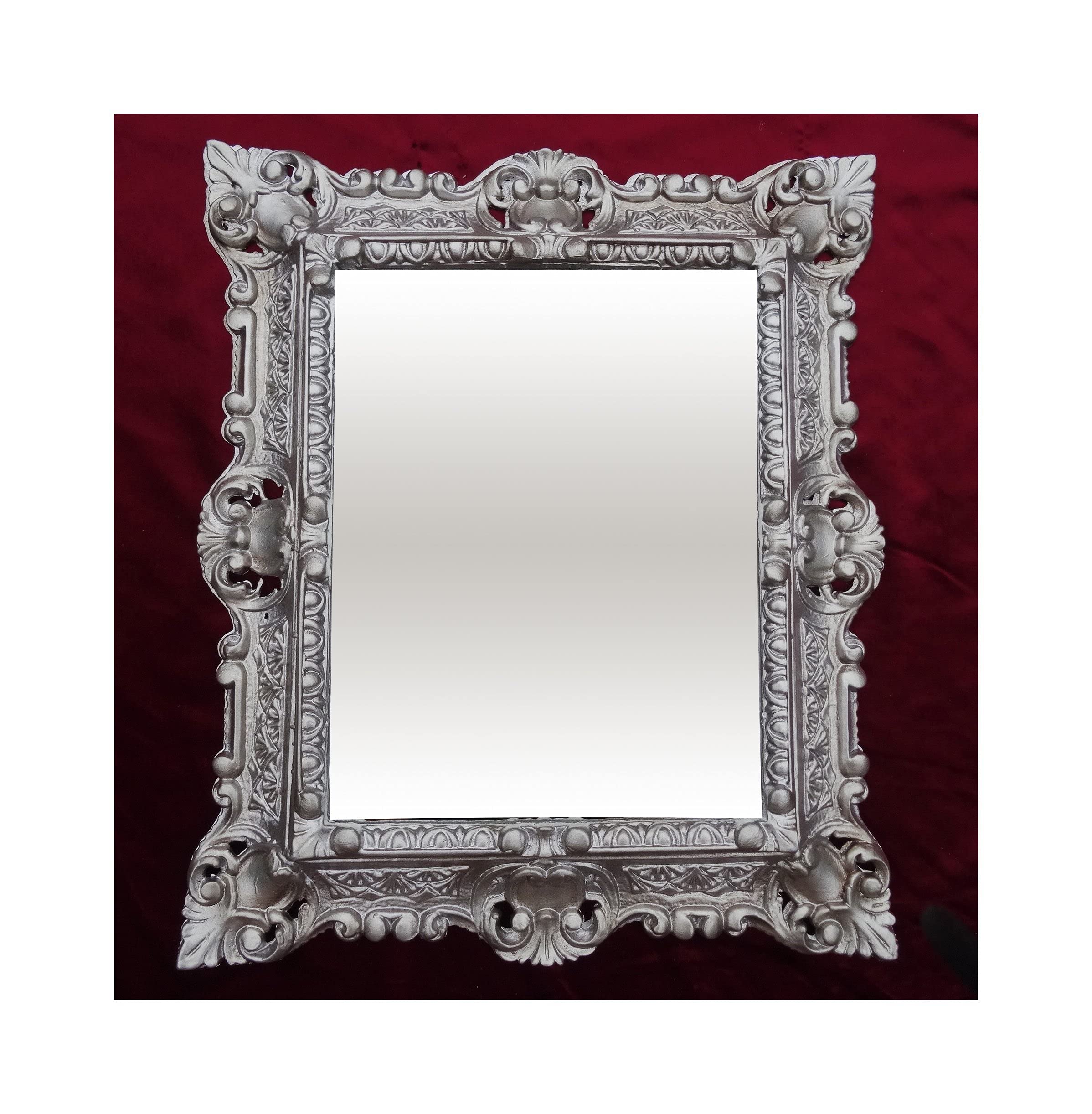 Specchio Parete Barocco Bianco E Argento 45x38 Cm: Cornice Ornata In Stile Antico Rococò - Repro Nostalgic