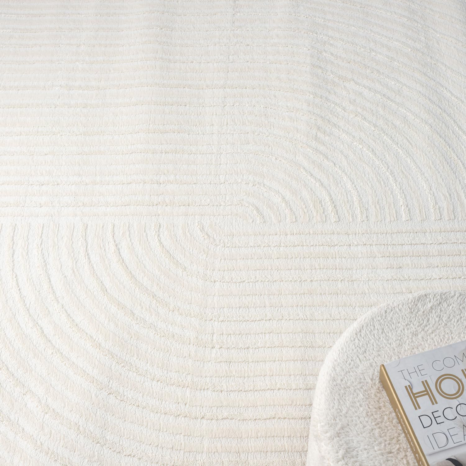 VIMODA Moderner Kurzflor-Teppich Boho Wohnzimmer Schlafzimmer dünn mit 3D Hoch-Tief Effekt Pflegeleicht,Farbe:Creme;Maße:200x290 cm