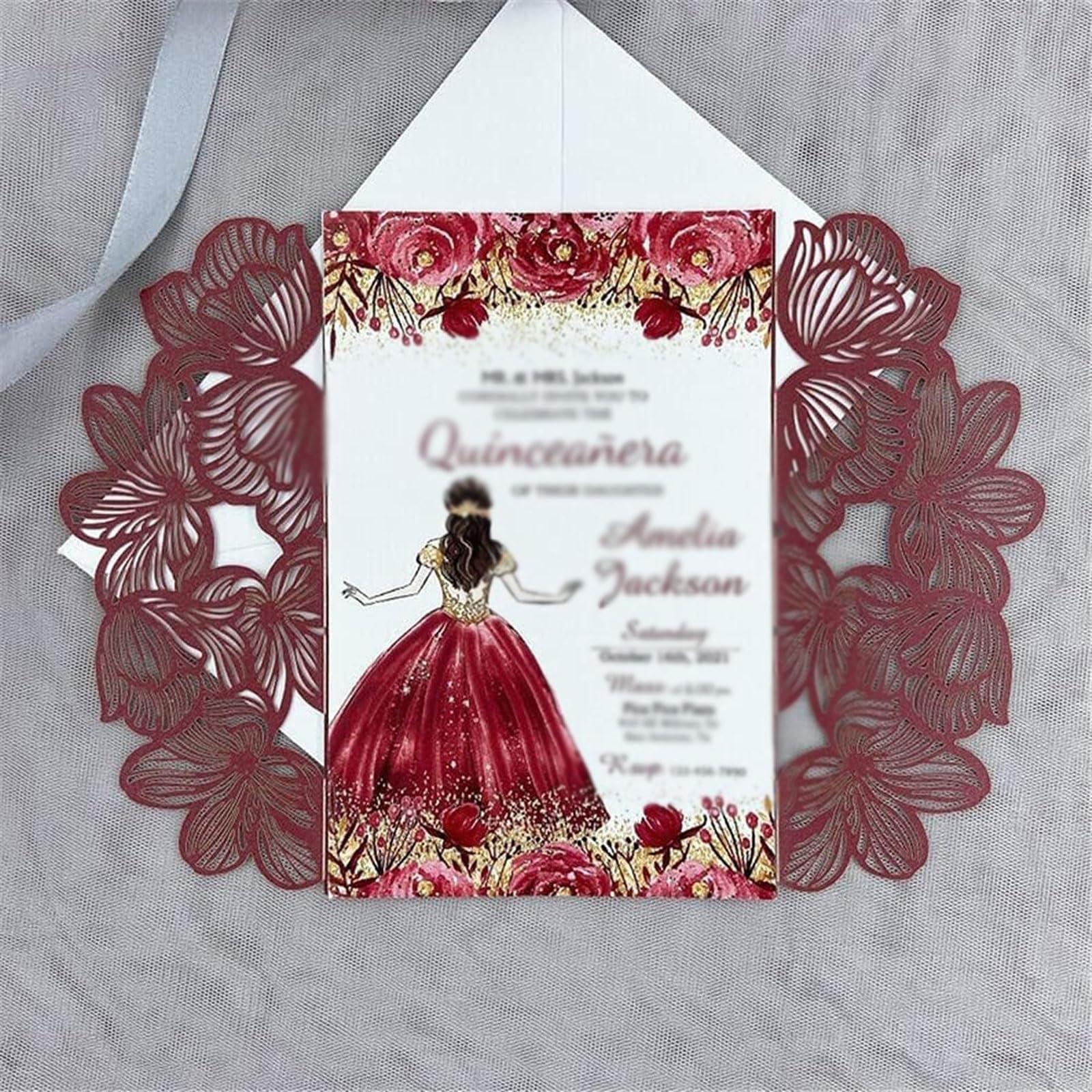 50sets Custom Laser Cut Wedding Invitations with Envelopes, Elegant Invite Cards for Marriage Party Bridal Shower Engagement Invitaciones para fiesta(B)
