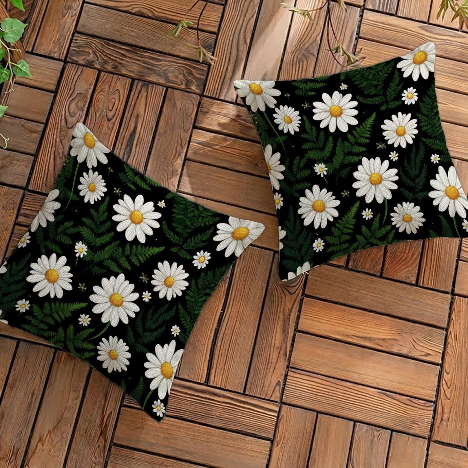 Coussin extérieur imperméable 70x70 cm, lot de 2 housses en lin noir de terrasse