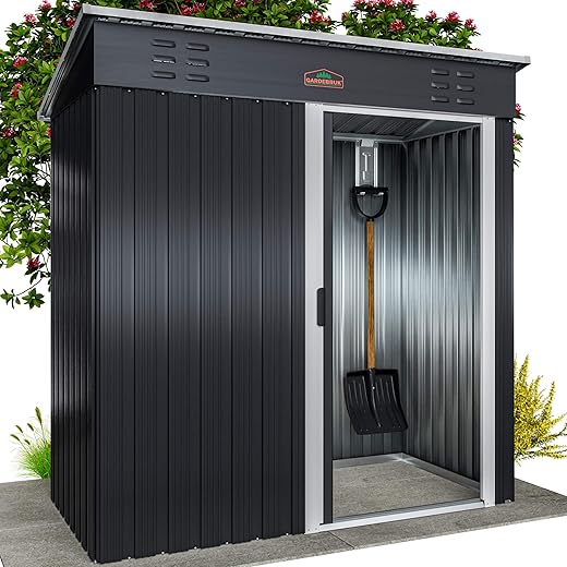GARDEBRUK® Abri de Jardin métal Inoxydable 185x165x90cm 1,5m² Crochets 20kg Gants Porte coulissante Anthracite cabane Jardin cabanon Rangement Outils