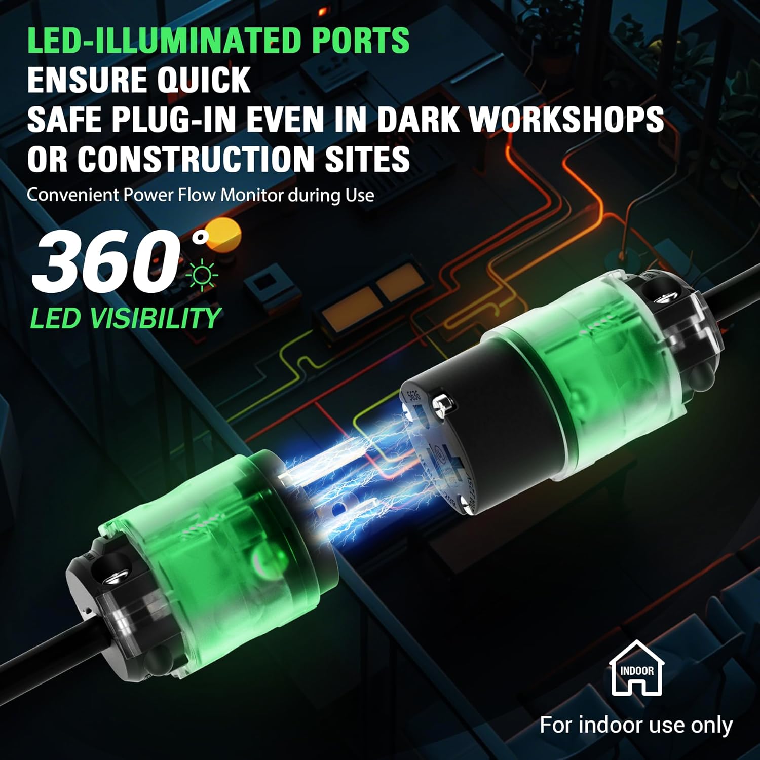 5 Set Lighted 5-20 Amp 125Volt Extension Cord Ends Connector Extension Cord Repair Female End, Straight Blade Cord End Replacement,NEMA 5-20P & 5-20R, 2 Pole 3Wire Grounding , UL-Listed