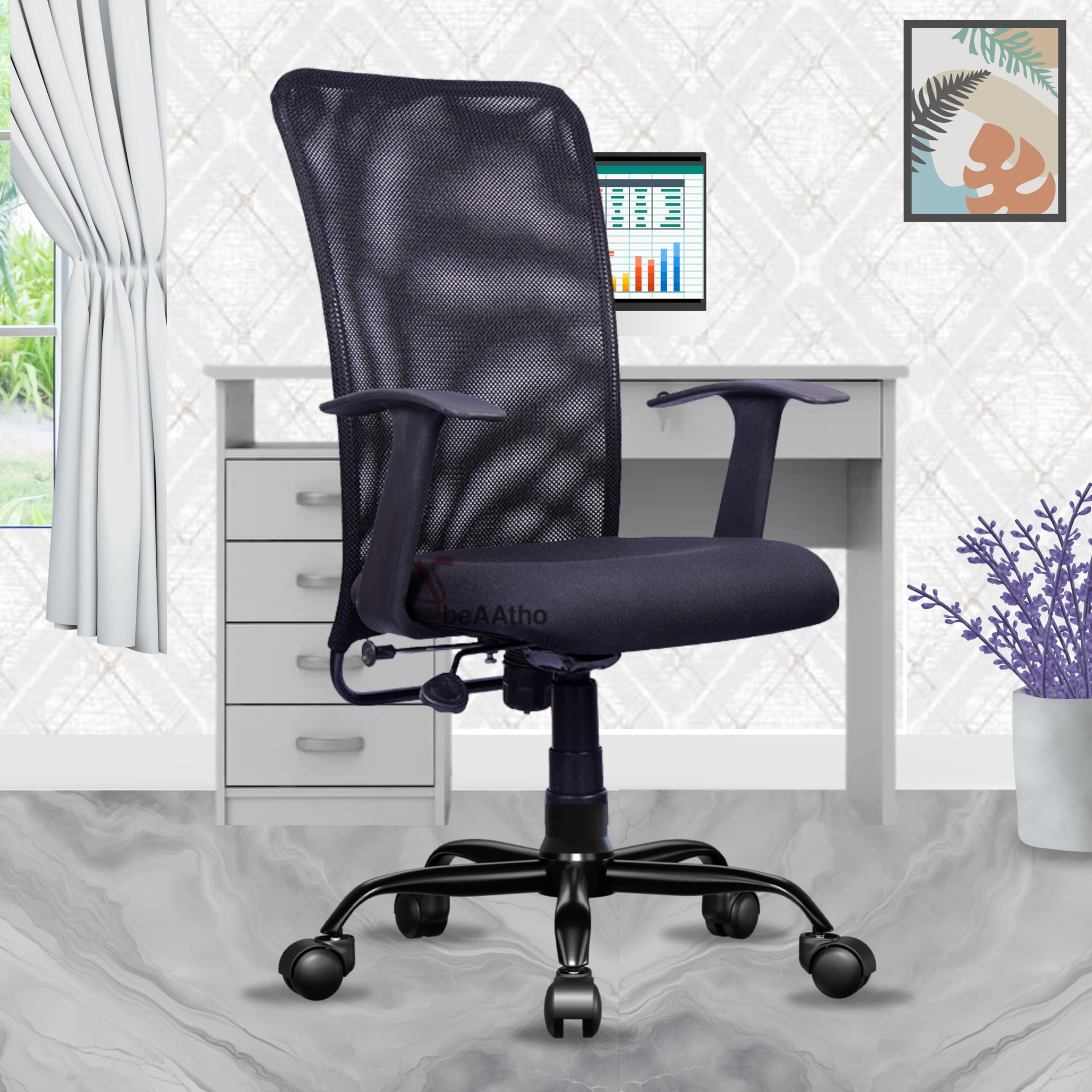 beAAtho® Florence Mesh Mid-Back Ergonomic Home Office Chair | 3-Years Limited Warranty Included | Tilting & Height Adjustable Mechanism, Heavy Duty Metal Base | Ideal for Office Work & Study (Black) (B08MY369ZL) Amazon Price History, Amazon Price Tracker