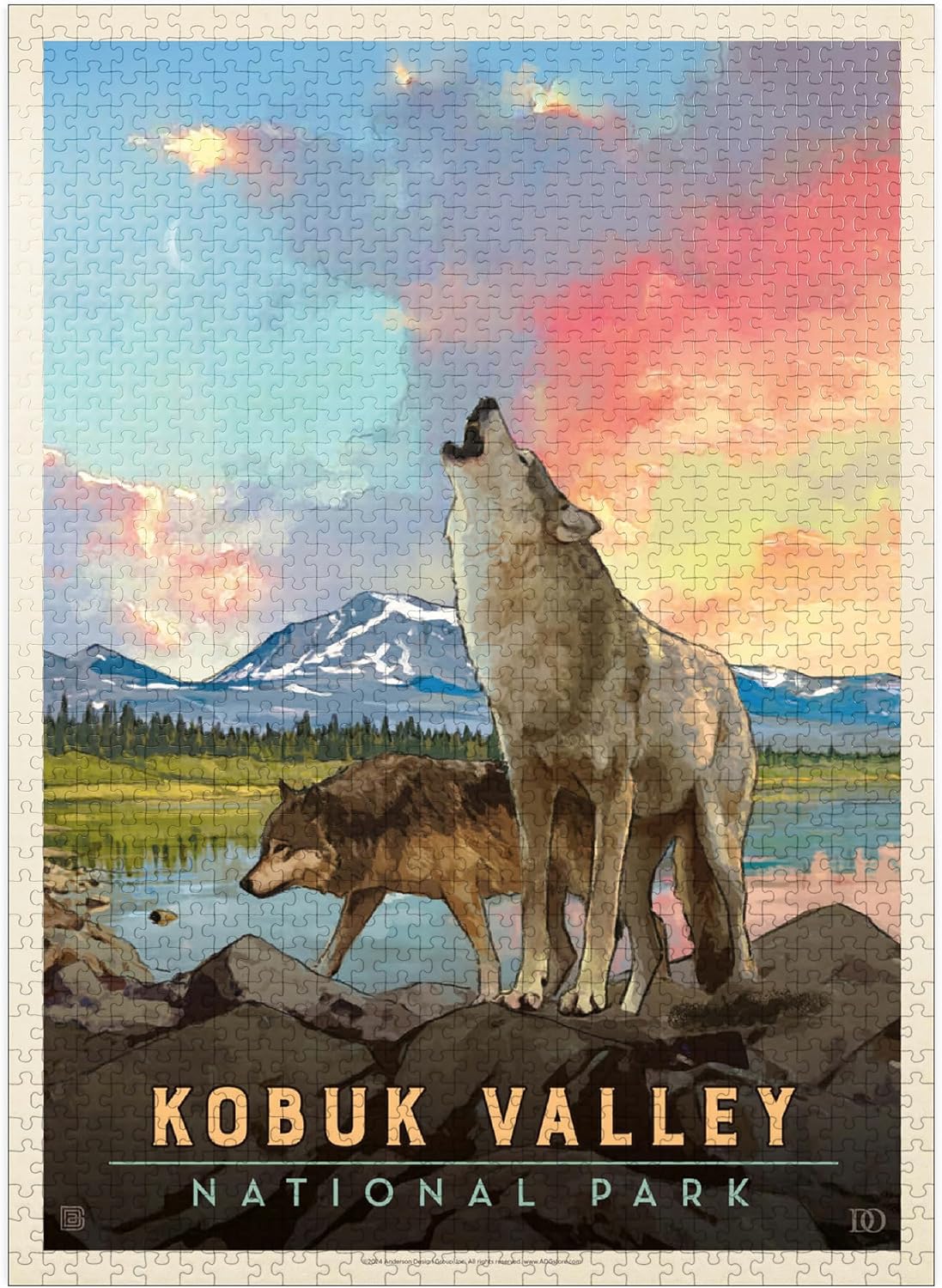 MyPuzzle Kobuk Valley National Park: Wolves, Vintage Poster - Premium 500 Piece Jigsaw Puzzle for Adults