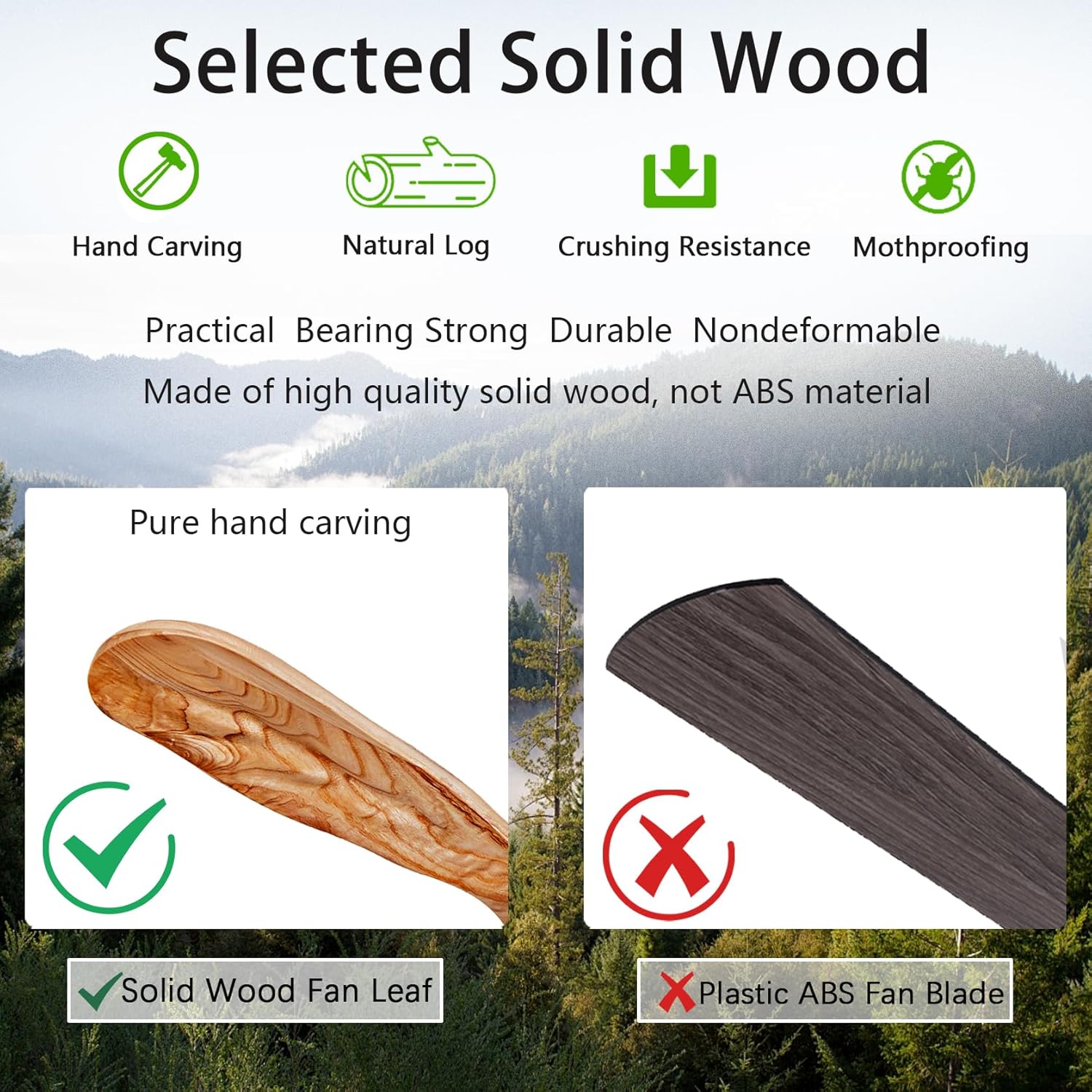 Ceiling Fans with Lights and Remote,60 Inch Unique Wood Ceiling Fan with Noiseless Reversible DC Motor,3 Blades,3 Downrods, for Farmhouse,Patio Living Room, Bedroom, Office,Indoor Outdoor(White+Wood)