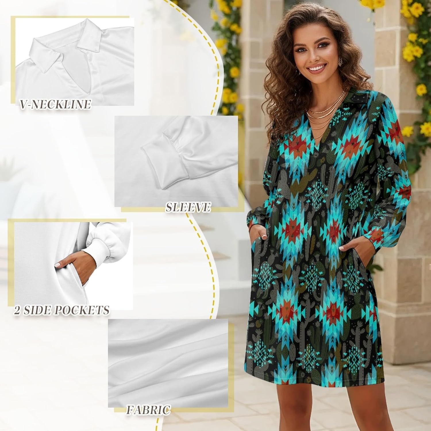 AmzPrint Womens Long Sleeve V Neck Maxi Dress Casual Fall Cocktail Wedding Guest Maxi Dress Fashion Midi Dress for Women - Image 7