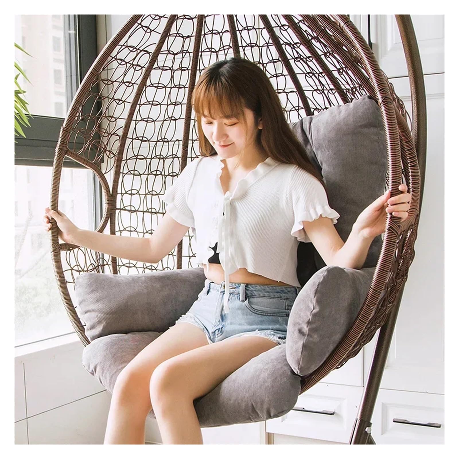 Funda para silla colgante de huevo de 50 x 125 cm, diseño de vid Slish Vine, extraíble con estampado gris, ideal para interiores y exteriores
