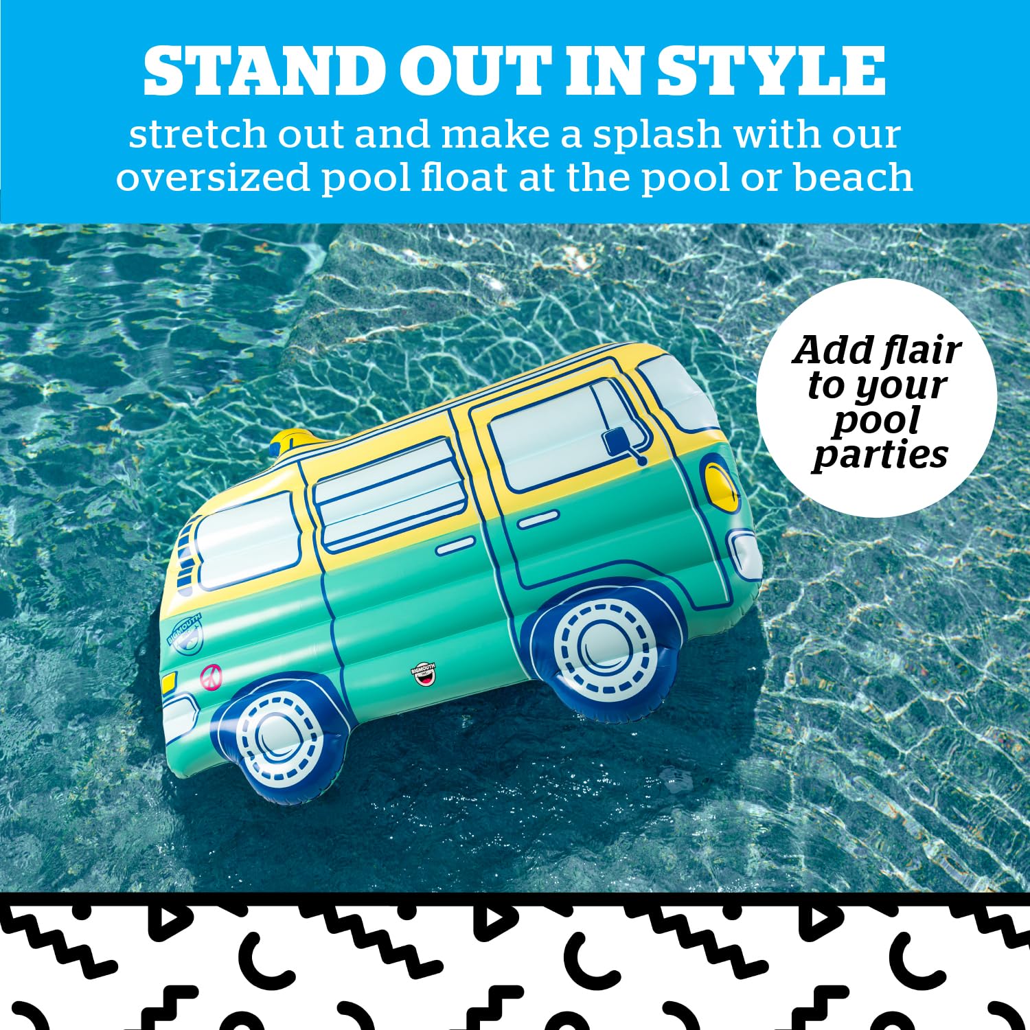 BigMouth Inc. Giant Retro Pool Float, Blow Up Pool Raft, Over 5 Feet Long, Durable Inflatable Summer Party Water Toy - Retro Van