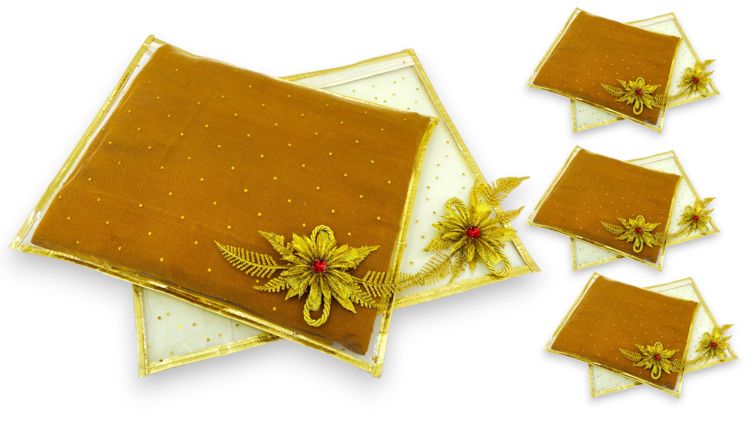 RAAHII Wedding Gifting 5 Piece Plastic Saree/Suit Packing Sari Cover/Saree Bag Organizer For Wardrobe Storage (Golden),1 X 43 X 37 cm-picture-25