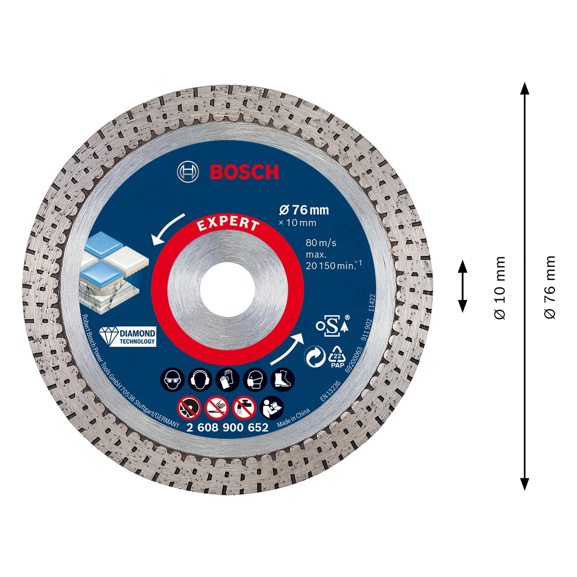 Bosch Professional 1 disco de corte de diamante Expert HardCeramic de 76 mm para azulejos duros, piedra dura, Ø 76 mm, accesorios mini amoladora angular, M 10
