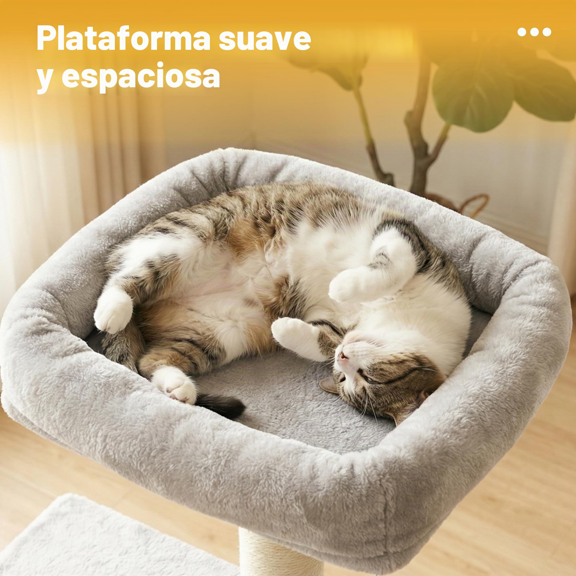 Hey-brother Árbol para Gatos, Árbol Rascador para Gatos, con Cama de Plataforma con cojín, Pelota de Juguete,Cueva cómoda, Hamaca y Poste de Arañar, Gris Claro 0EMPJ004SW-N-