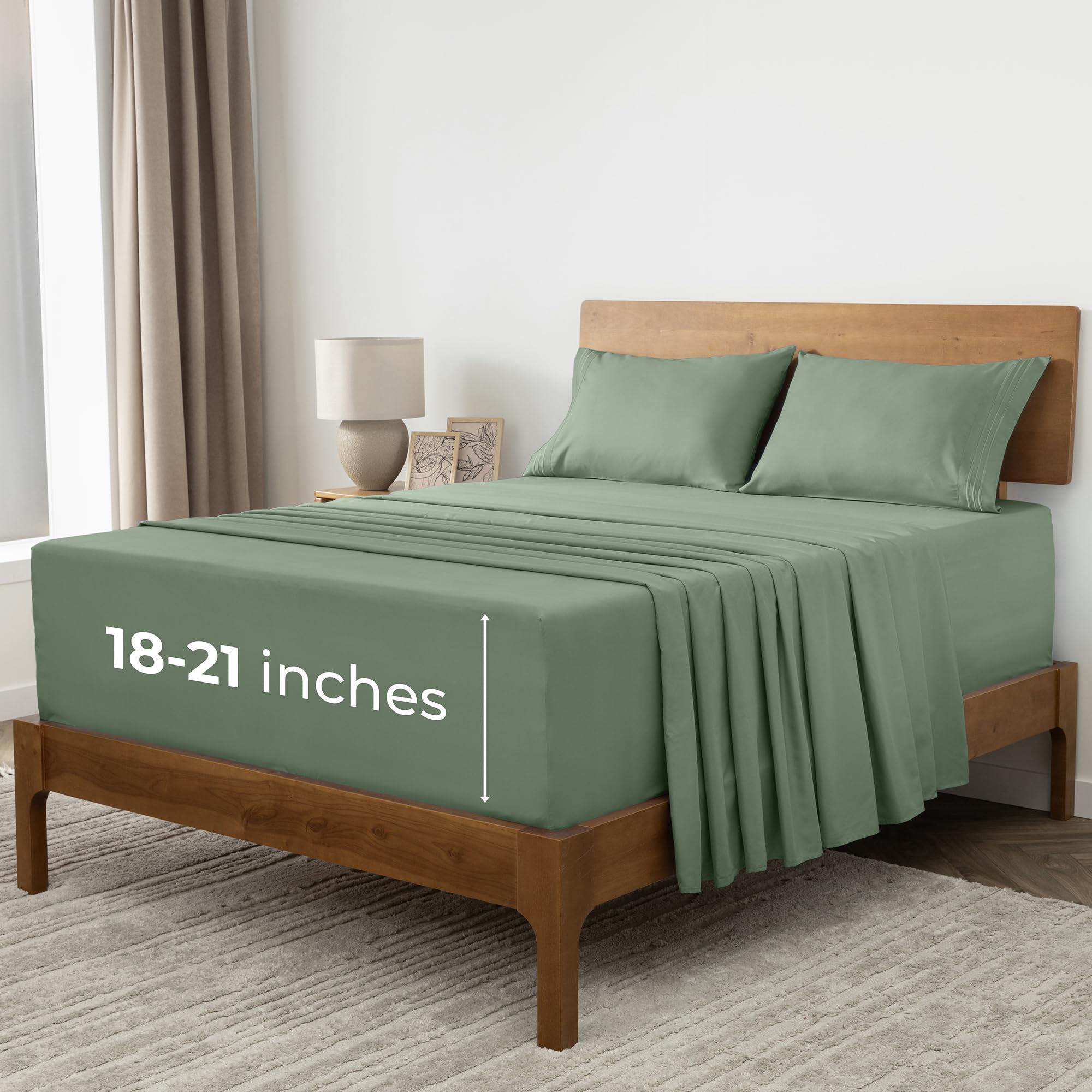 Mellanni Iconic 4-Piece, Ultra Soft Sheet Set (California King, Sage) | 10M+ Sleepers. Lab-tested: Sleeps Cool, Stays Bright, Strong, Smooth. Good