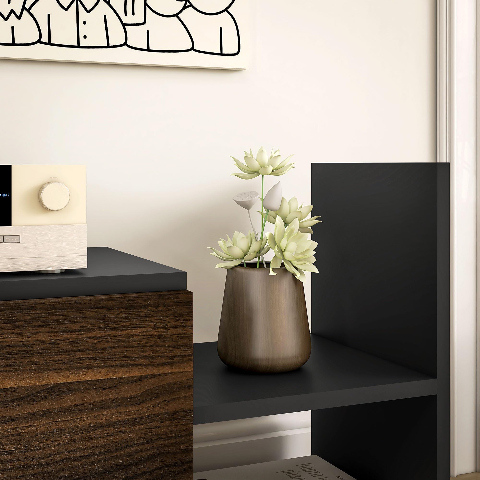 HOMCOM Mobile TV con Mensola a Muro, Ripiani Aperti e Armadietto in Legno, Mobile TV Moderno per Soggiorno e Camera da Letto, Nero e Marrone