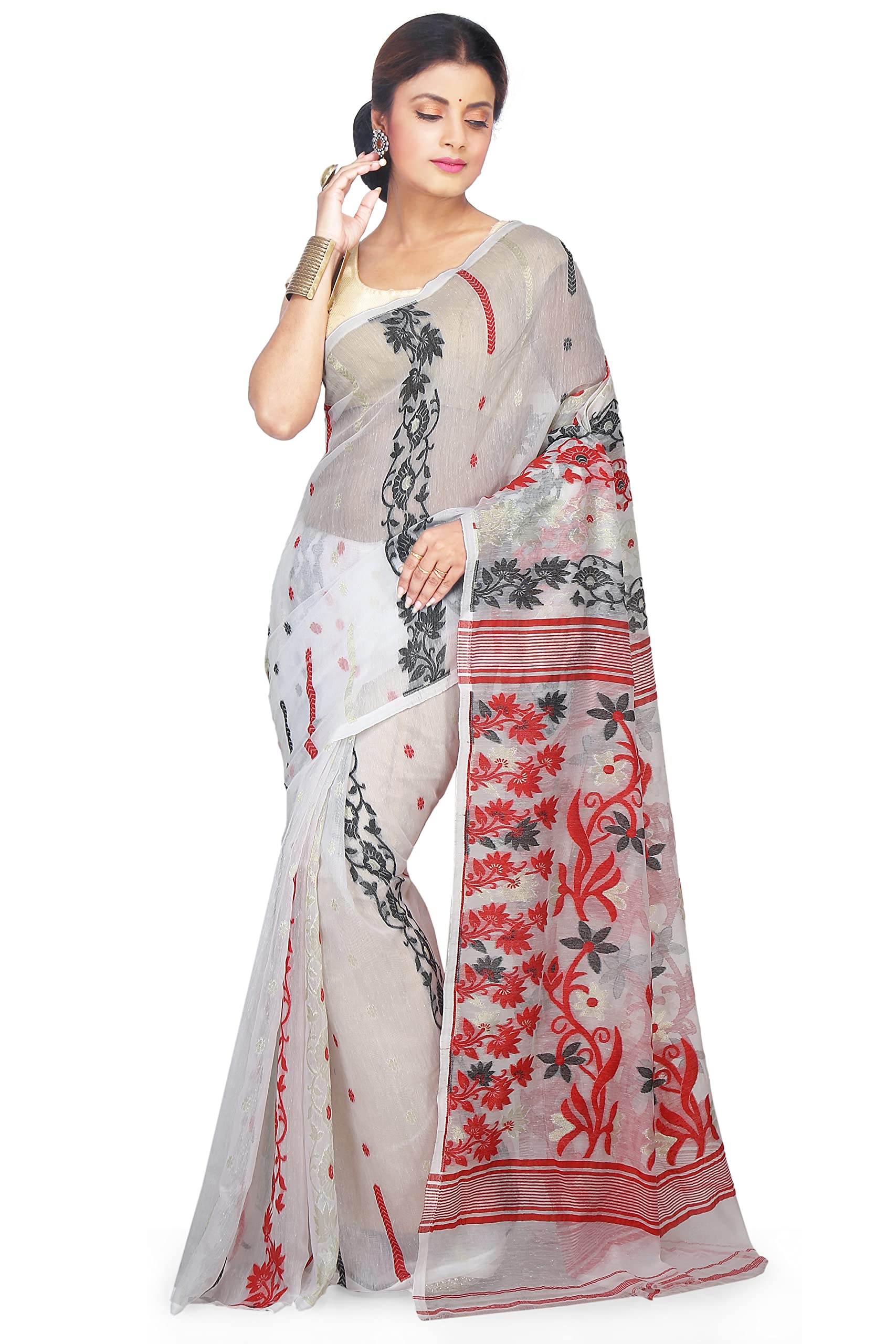 BENGAL HANDLOOMExclusive Women's Soft Dhakai Patta Jamdani Sarees