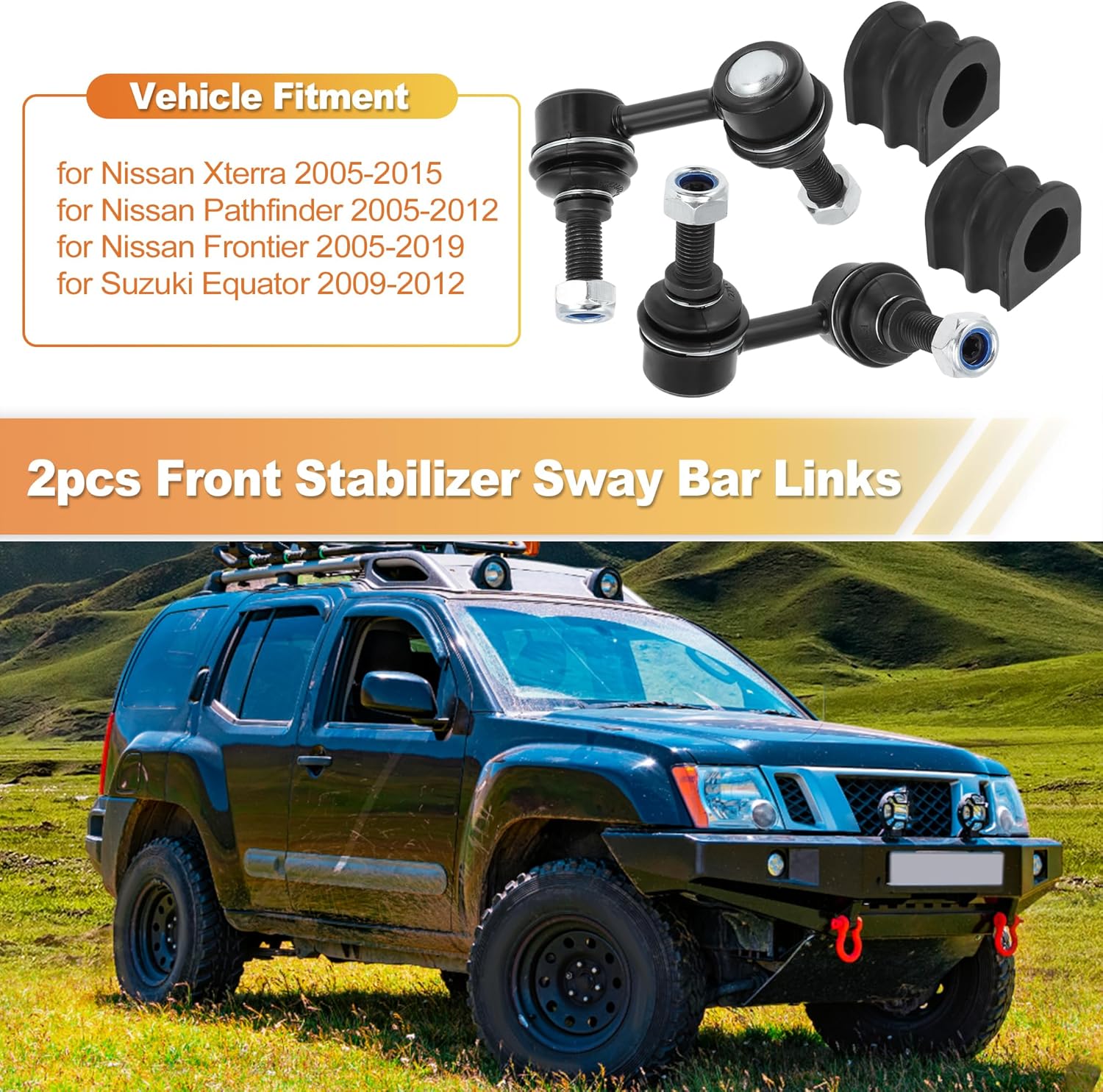 No.K80470/K80471 2pcs Front Sway Bar Links Stabilizer Link Kit Bushings Set for Nissan X-Terra Pathfinder Frontier 2005-2019 for Suzuki Equator 2009-2012 Suspension Kit