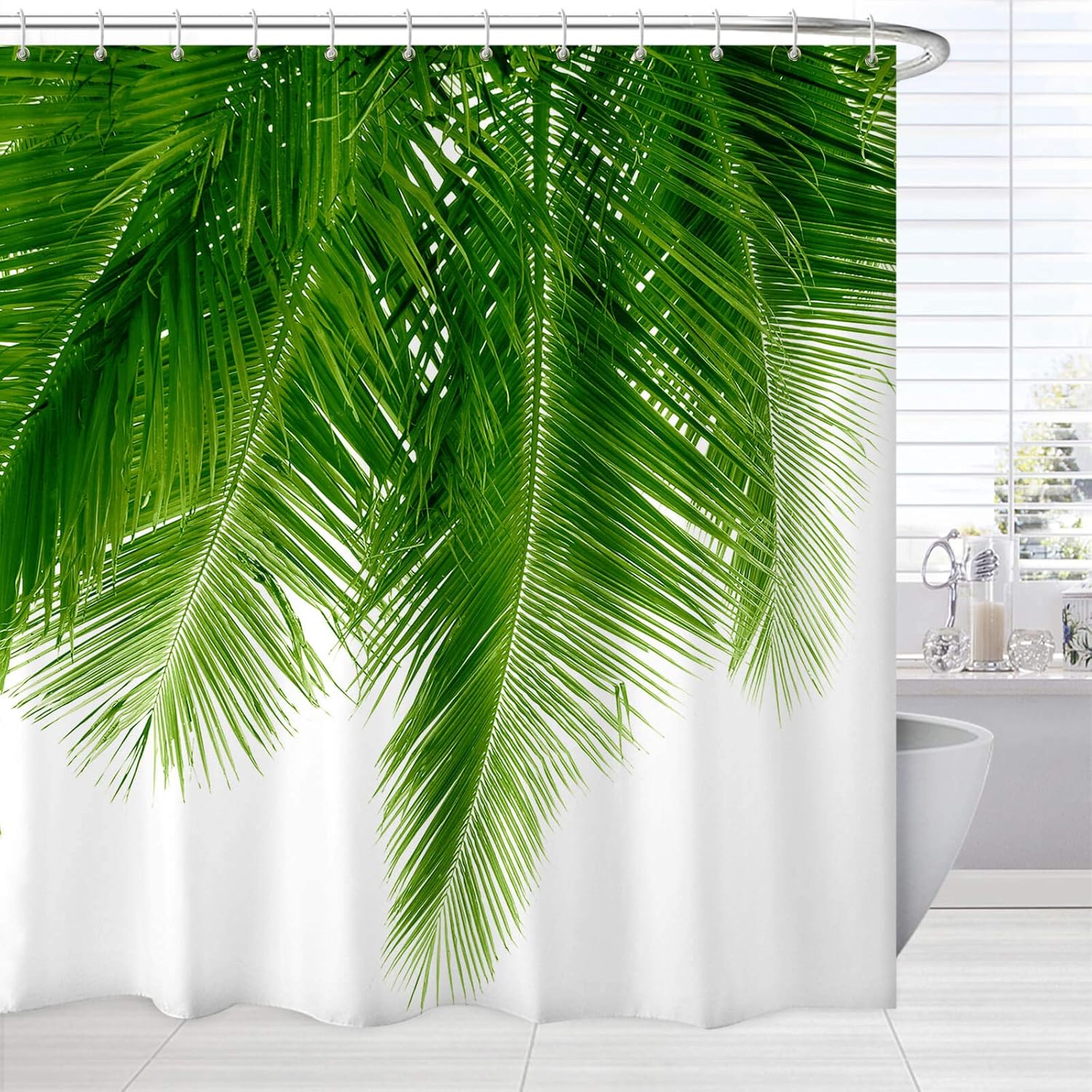 BROSHAN Nature Leaf Shower Curtain , White Shower Curtains