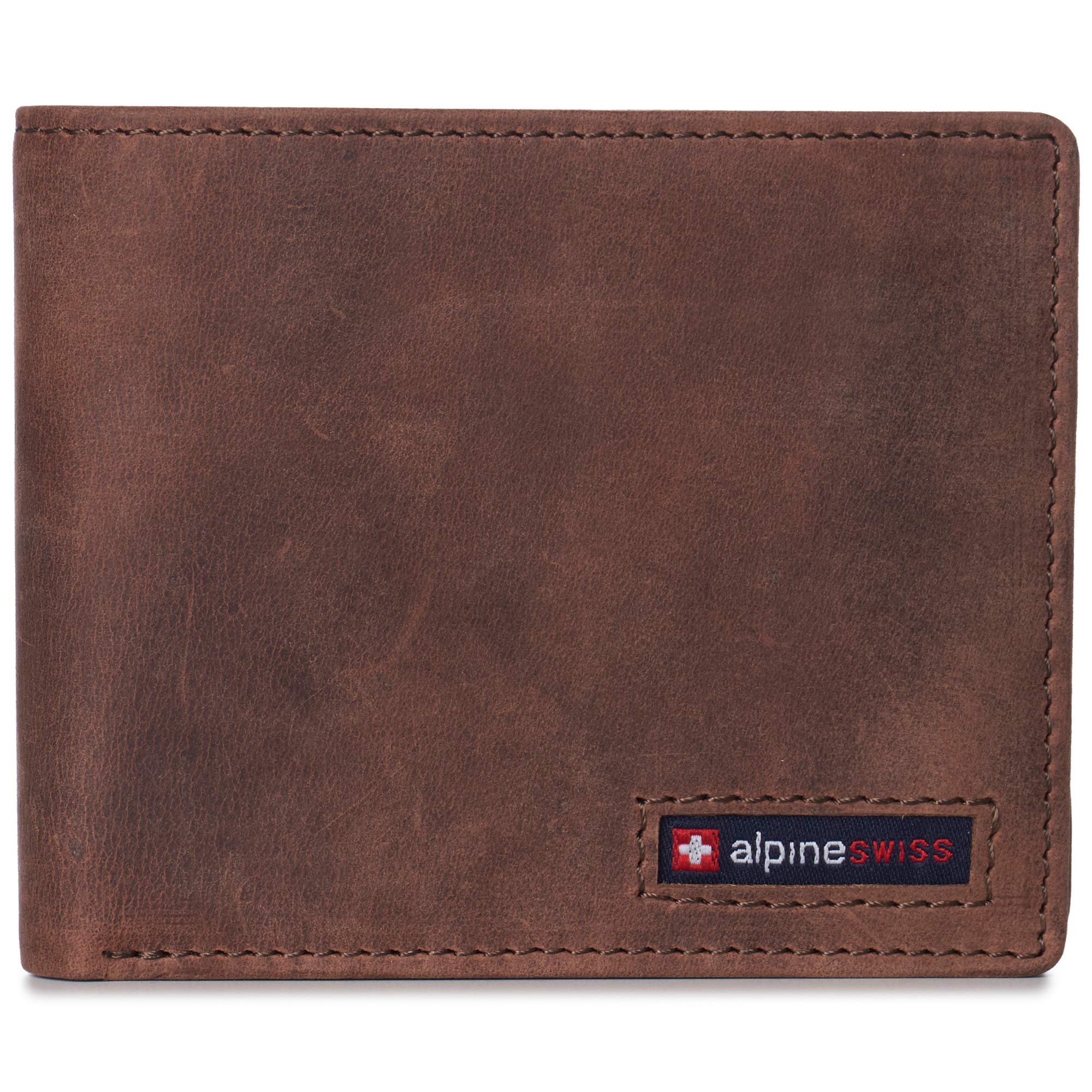 Alpine Swiss Wallet for Men Nolan Commuter Bifold Dual ID Windows for License Work Badge RFID Protection Divided Bill Section Gift Boxed Nubuck Tan