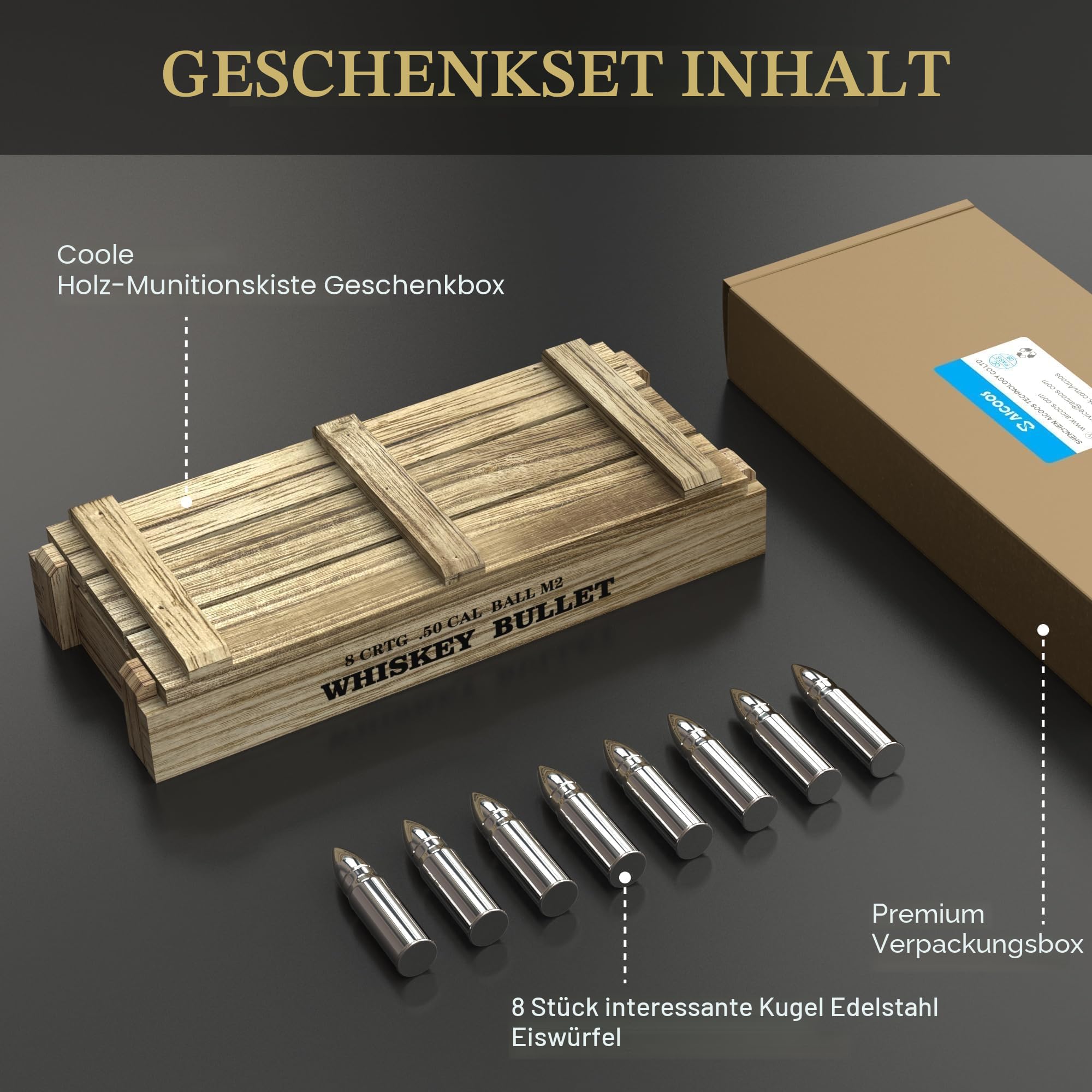 Geschenke für Männer Vatertagsgeschenke - Bullet Eiswürfel Edelstahl Wiederverwendbare Metall Whisky Steine für Jahrestag Und Geburtstag Personalisierte Geschenk für Ihn Ehemann Papa Freund (8Stück)